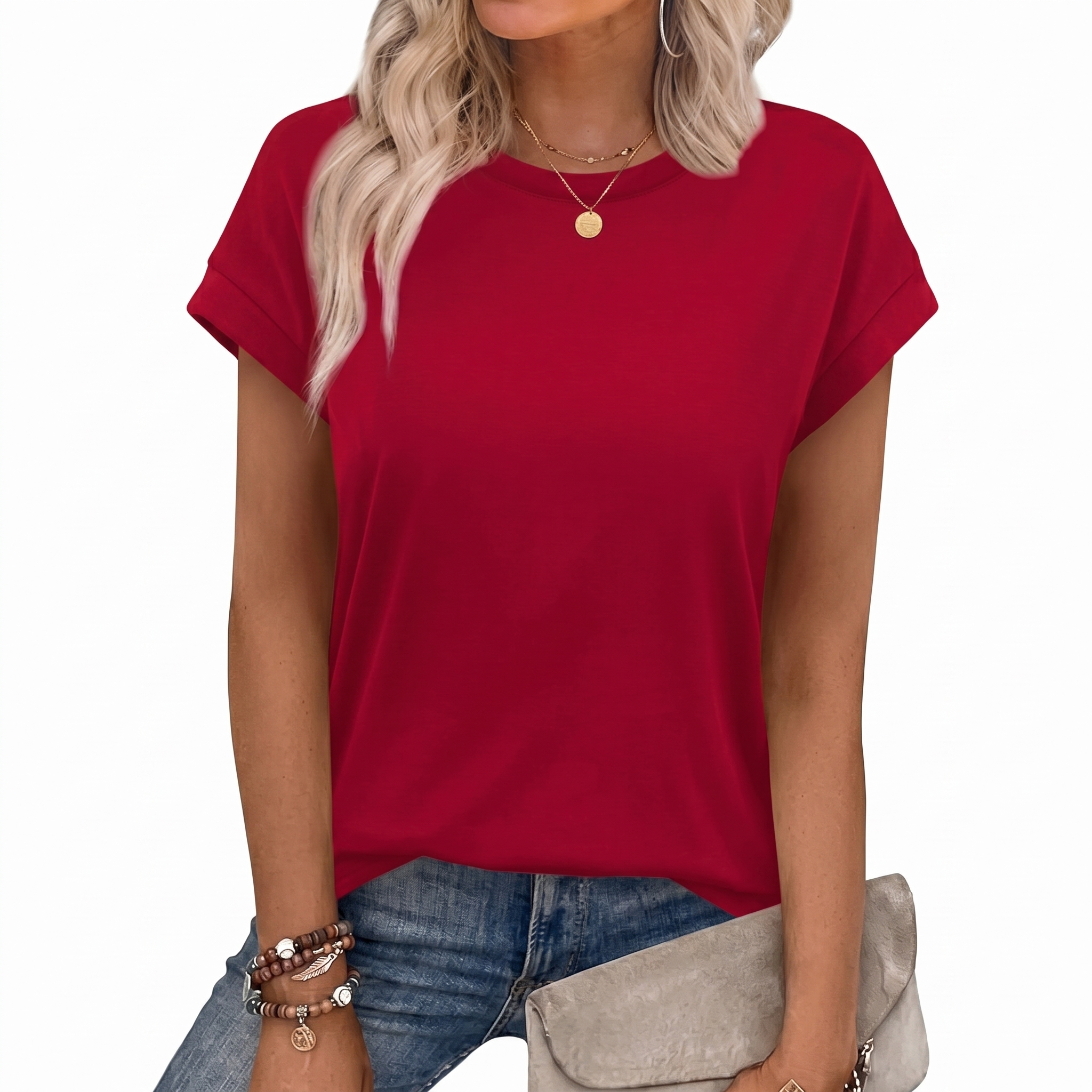 Short Sleeve Shirts Crew Tunic Blouses For Summer 