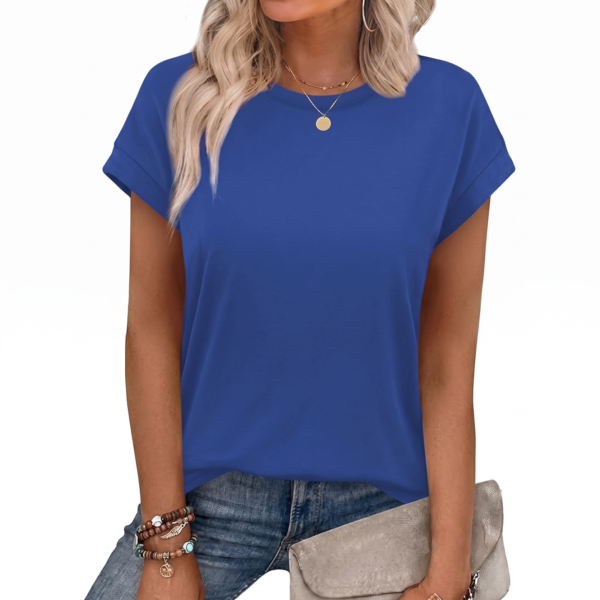 Short Sleeve Shirts Crew Tunic Blouses For Summer 
