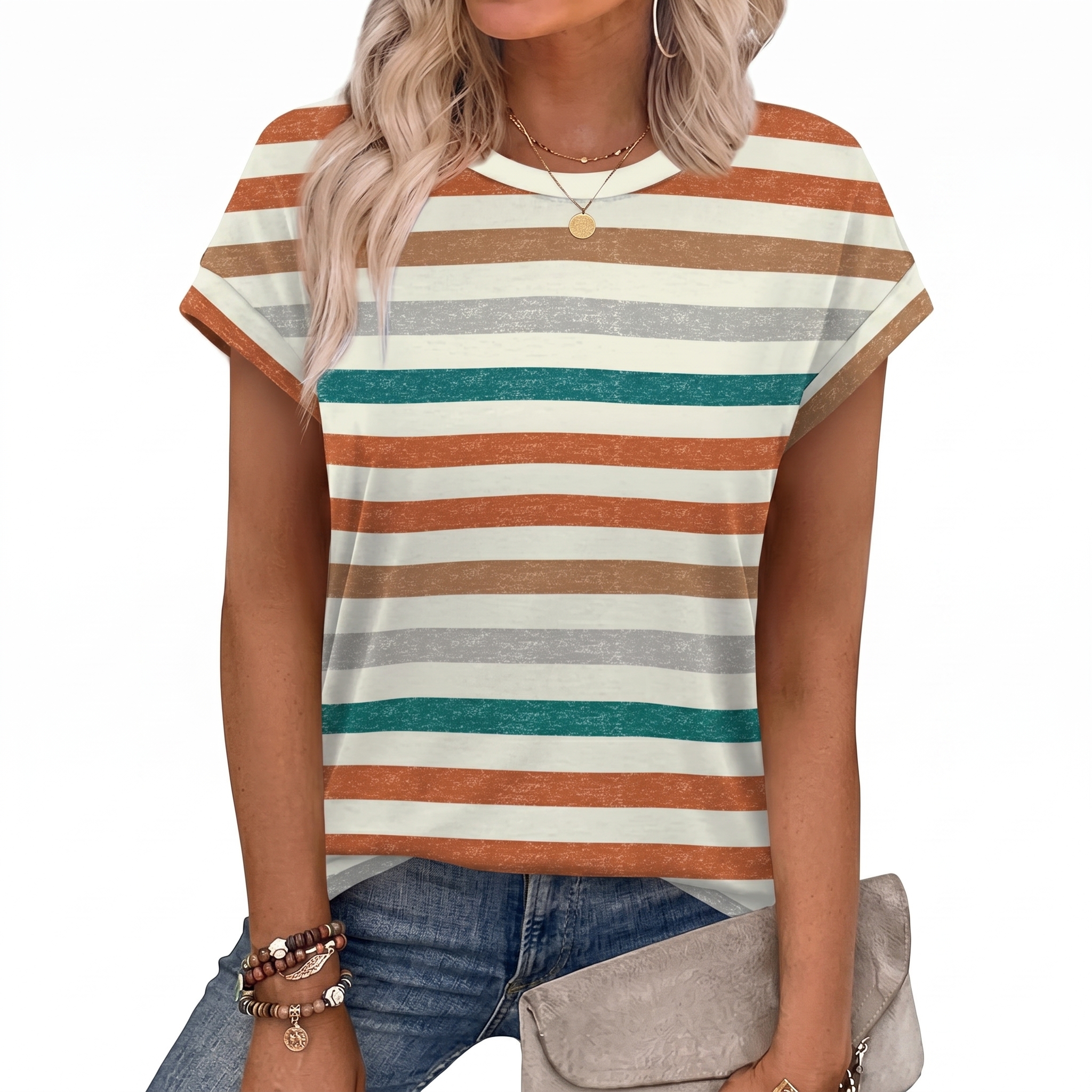 Short Sleeve Shirts Crew Tunic Blouses For Summer 