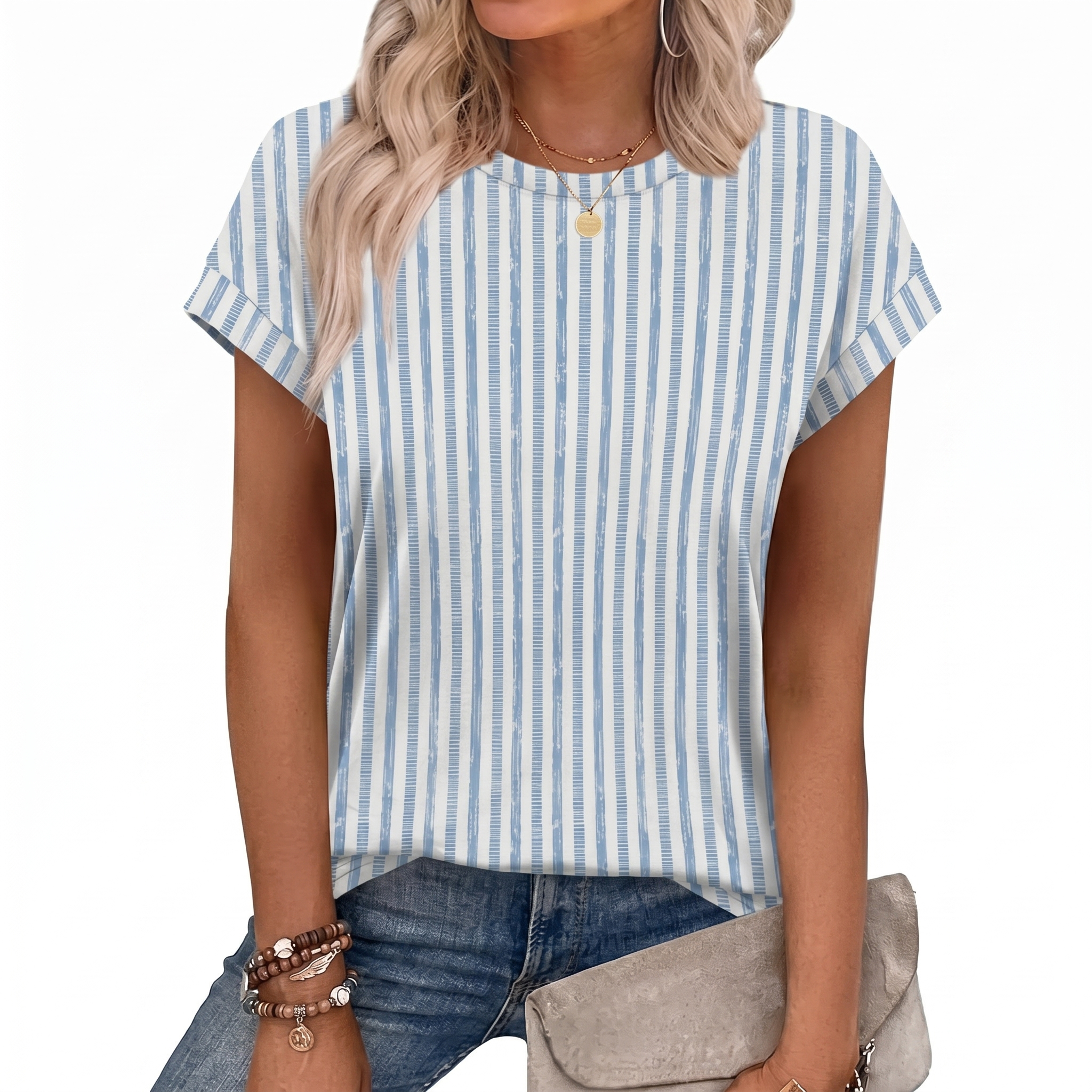 Short Sleeve Shirts Crew Tunic Blouses For Summer 
