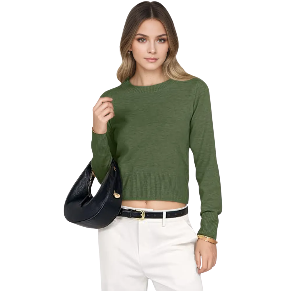 Cropped Crew Long Sleeve Knit Sweater