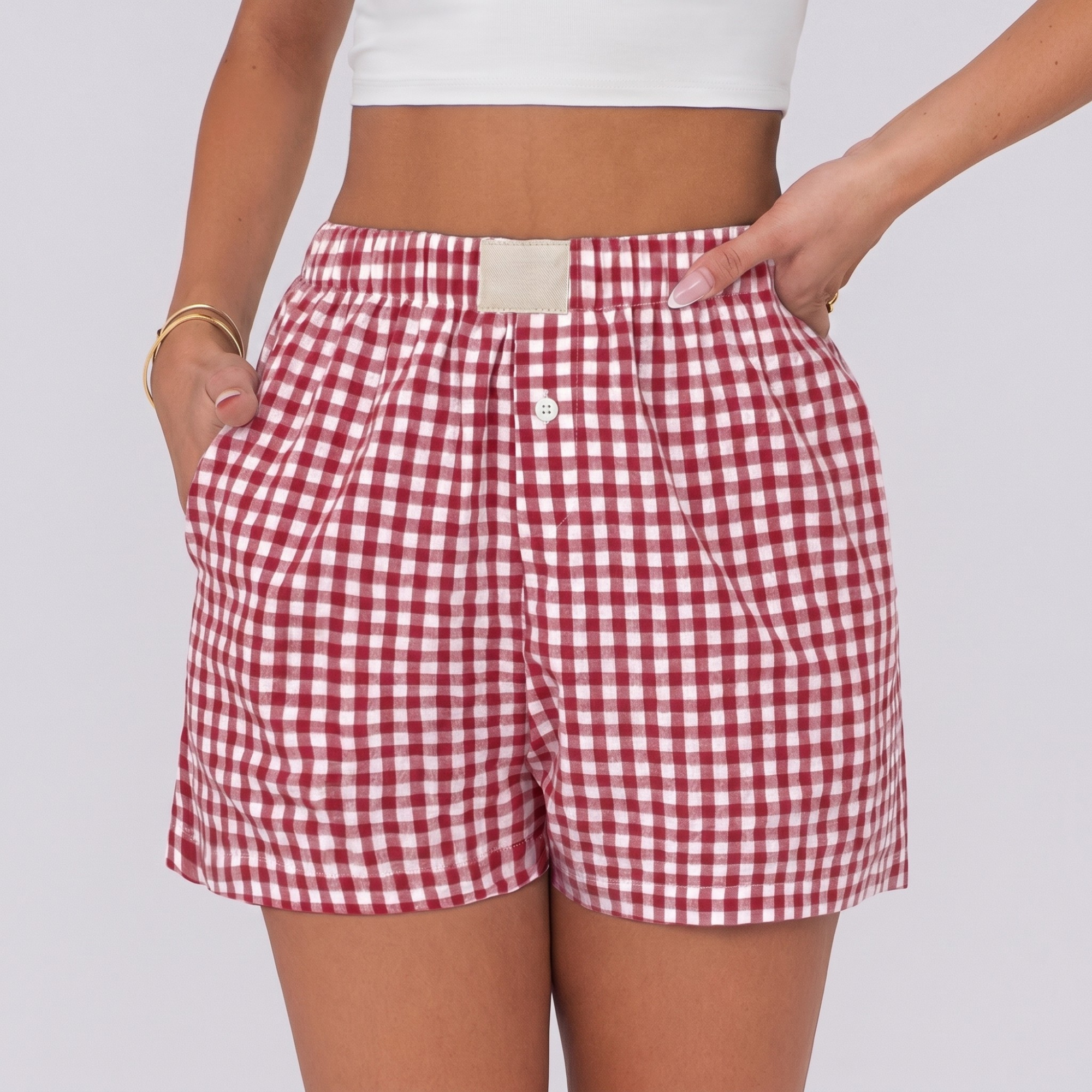 Boxer Shorts for Women Gingham Pajama 2026 Summer Casual Lounge Sleep Plaid Shorts Y2K Beach Bottoms