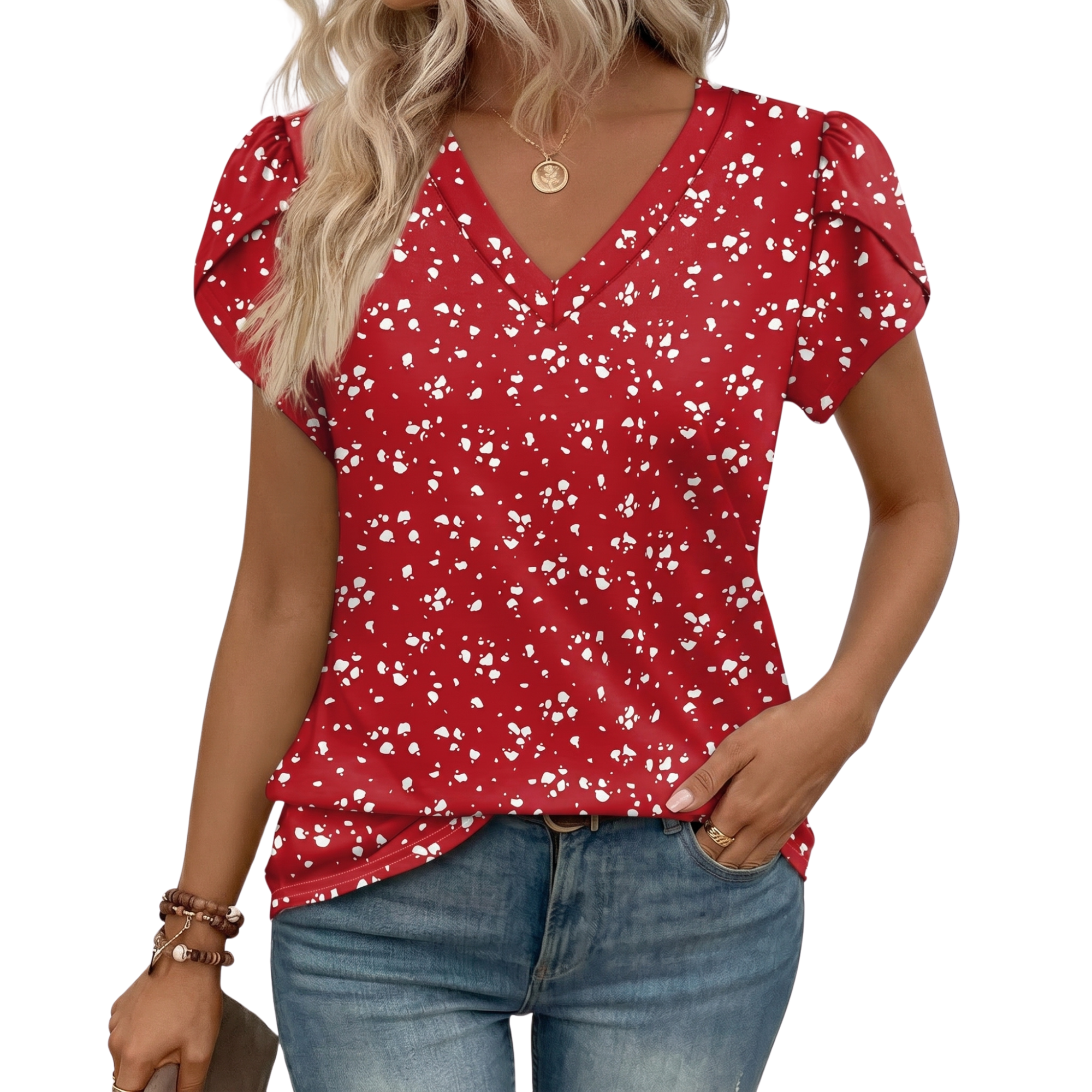 Womens Tops Dressy Casual Petal Sleeve Summer Spring Short Sleeve V Neck Shirts Work Business Vacation Clothes 2026