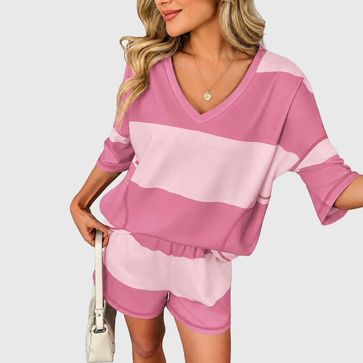 Two Piece Casual Striped Lounge Outfit For Women