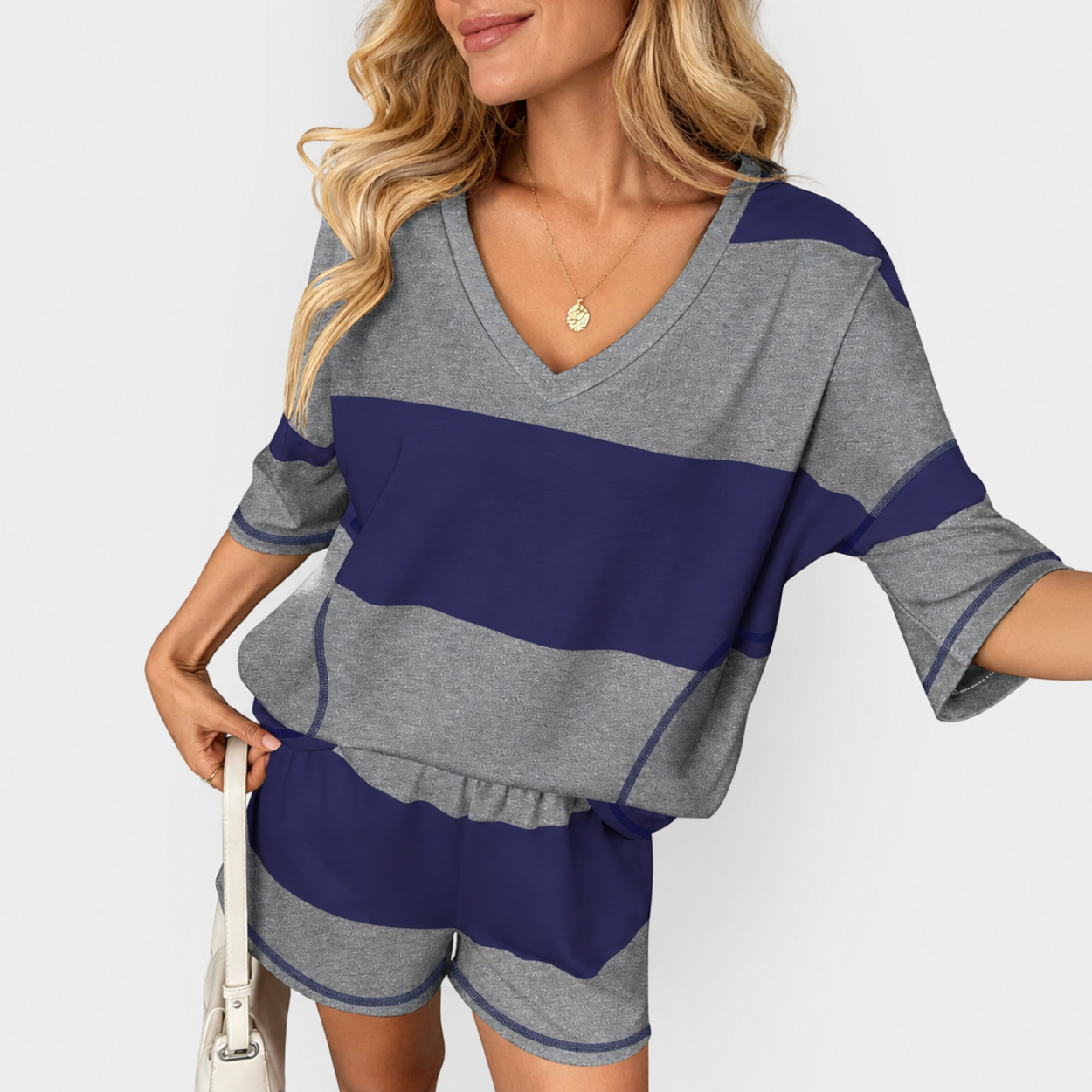 Two Piece Casual Striped Lounge Outfit For Women