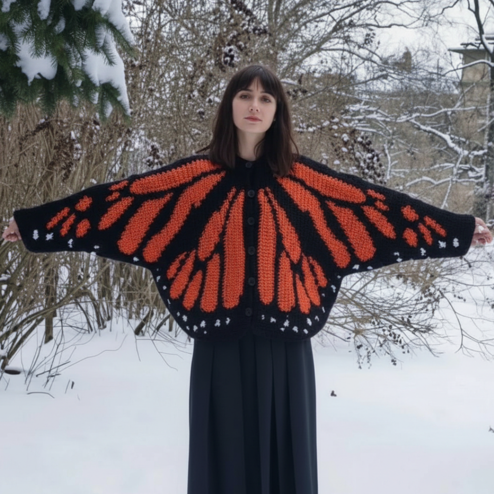 Oversized Butterfly Pattern Cardigan For Women