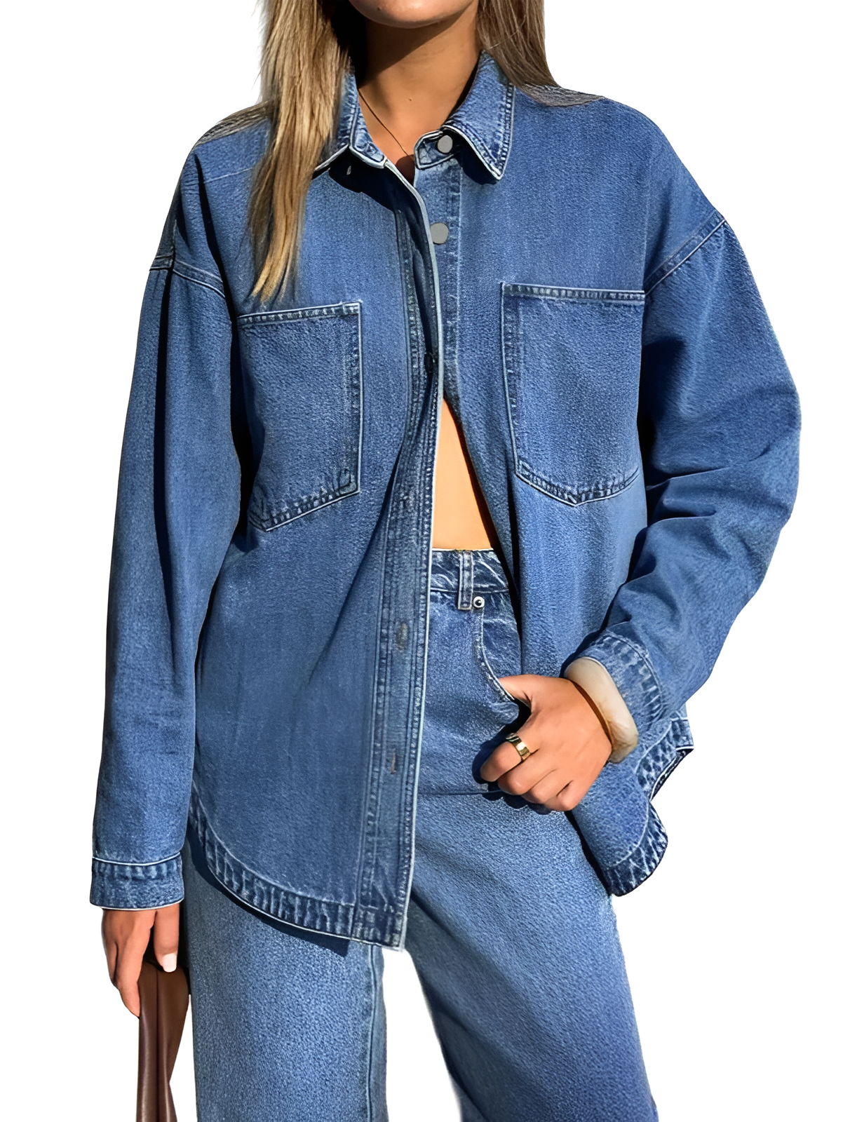 Oversized Denim Button Down Shirt Style Jacket For Women