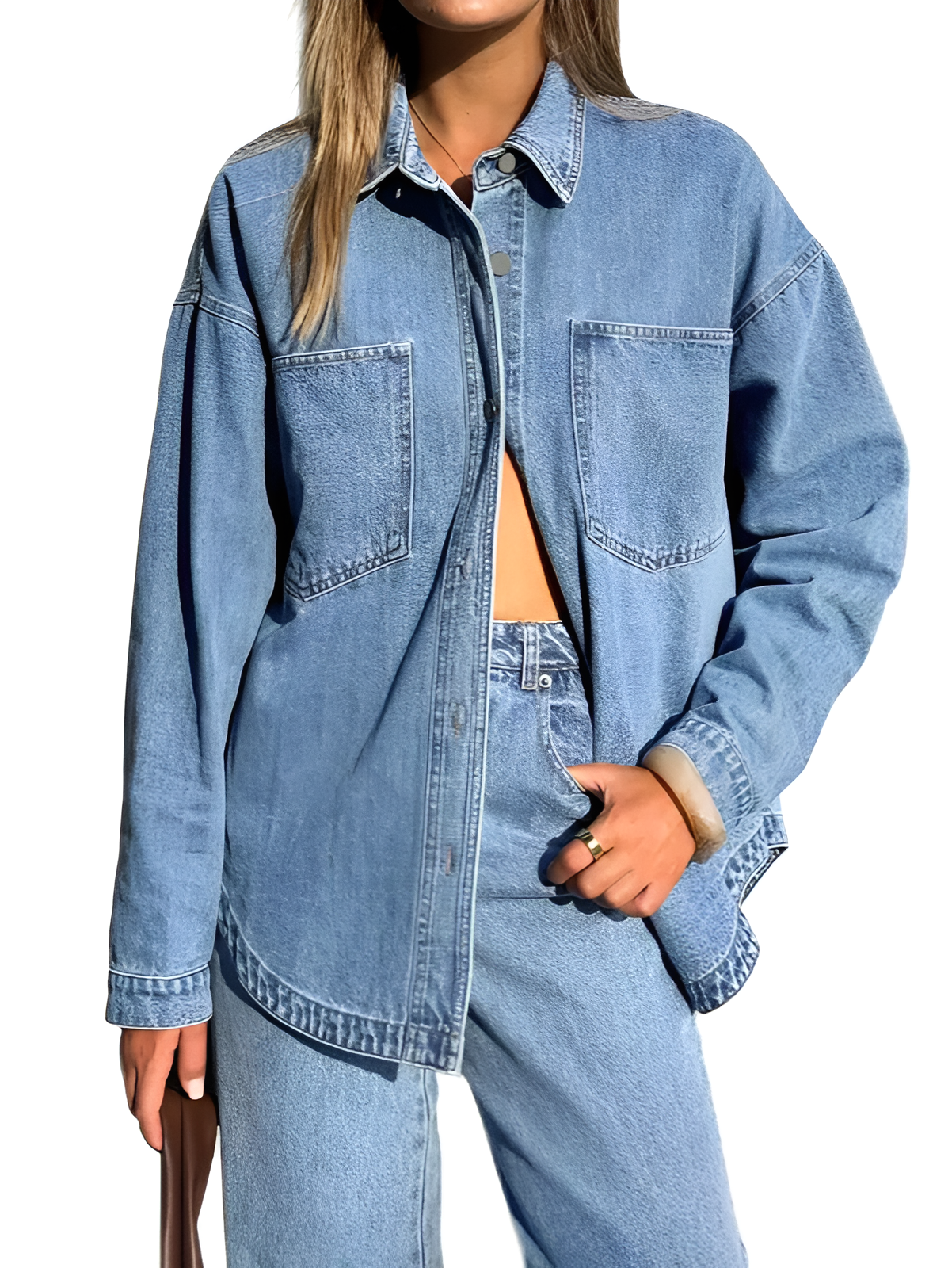 Oversized Denim Button Down Shirt Style Jacket For Women