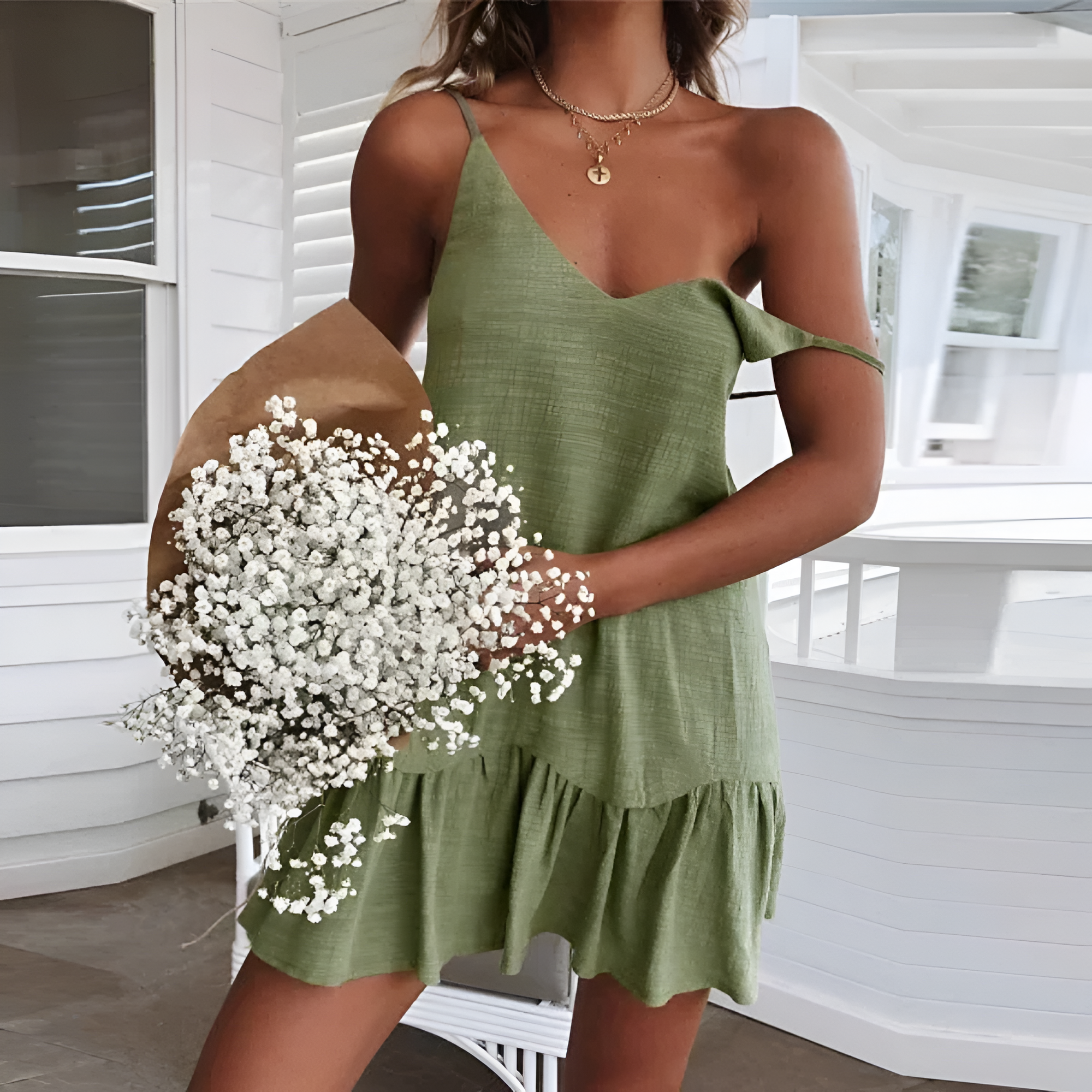 Spaghetti Strap Ruffle Summer Mini Sundress For Women