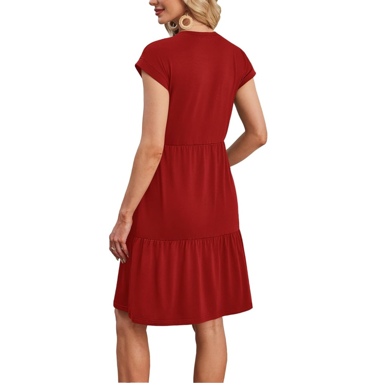 Casual Floral Printed Cap Sleeve Dress For Women