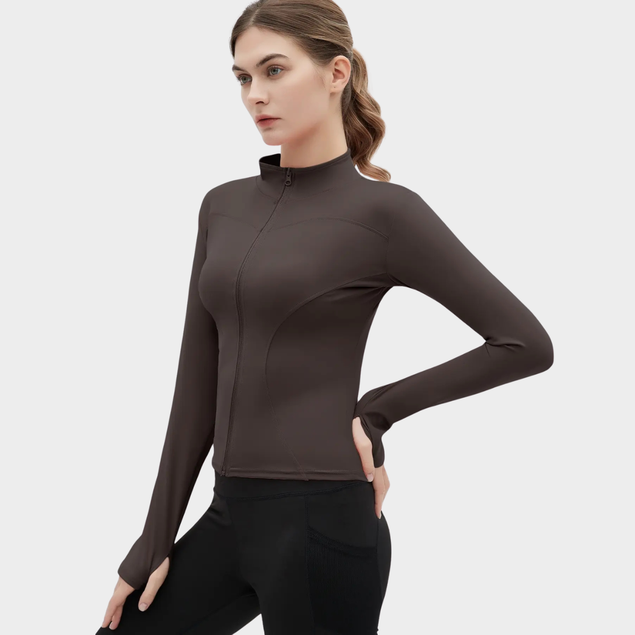 Long Sleeve Fitted Zip Mock Style Jacket