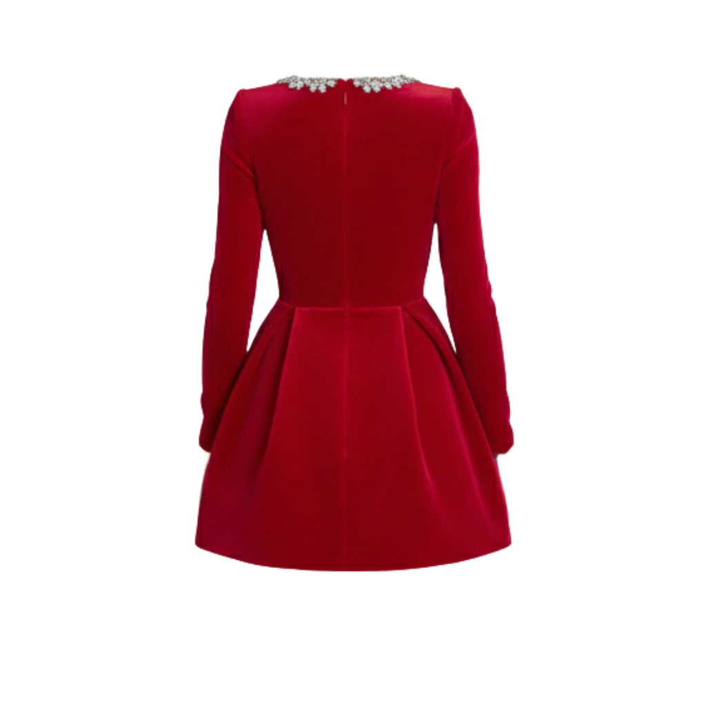 Velvet Dress With Floral Trim Design For Women -My Comfy Blouse