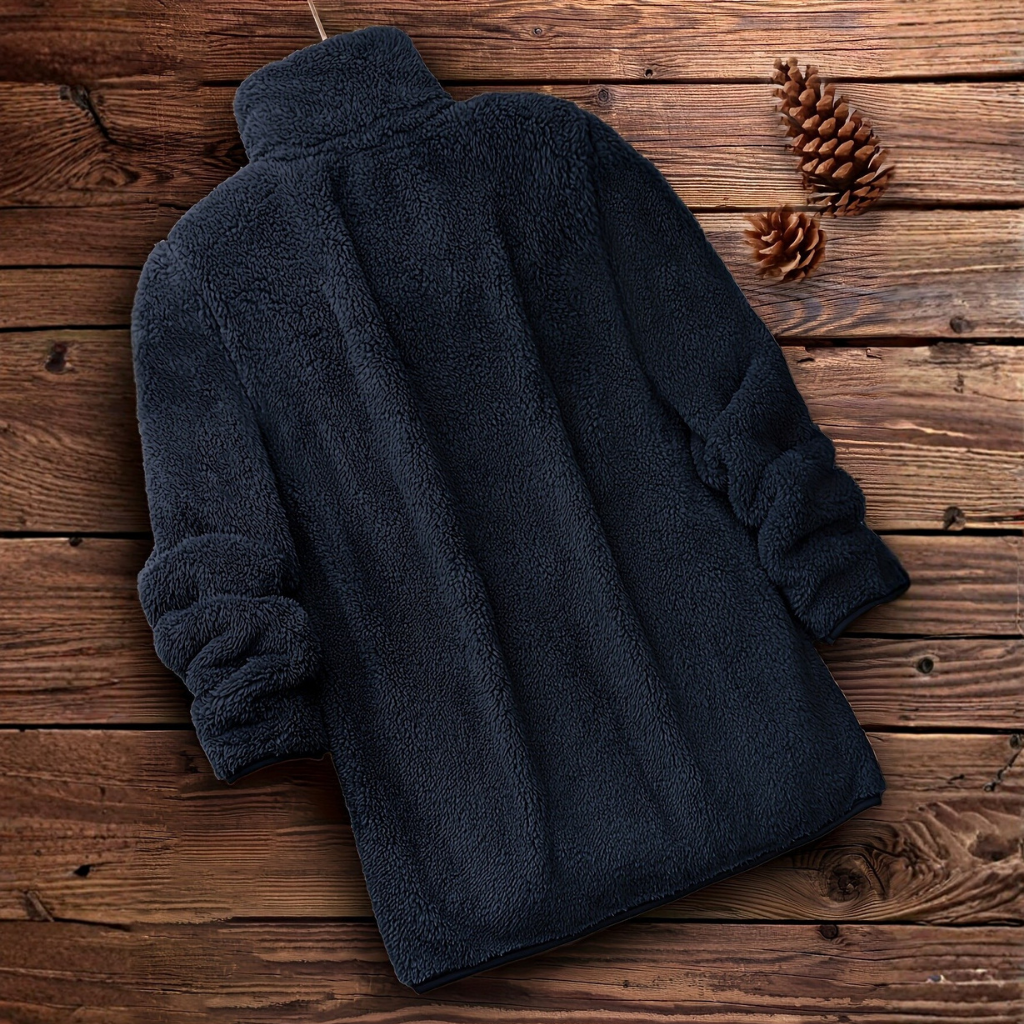 Solid Teddy Coat With Zip Up Front And Casual Long Sleeve Fit For Women