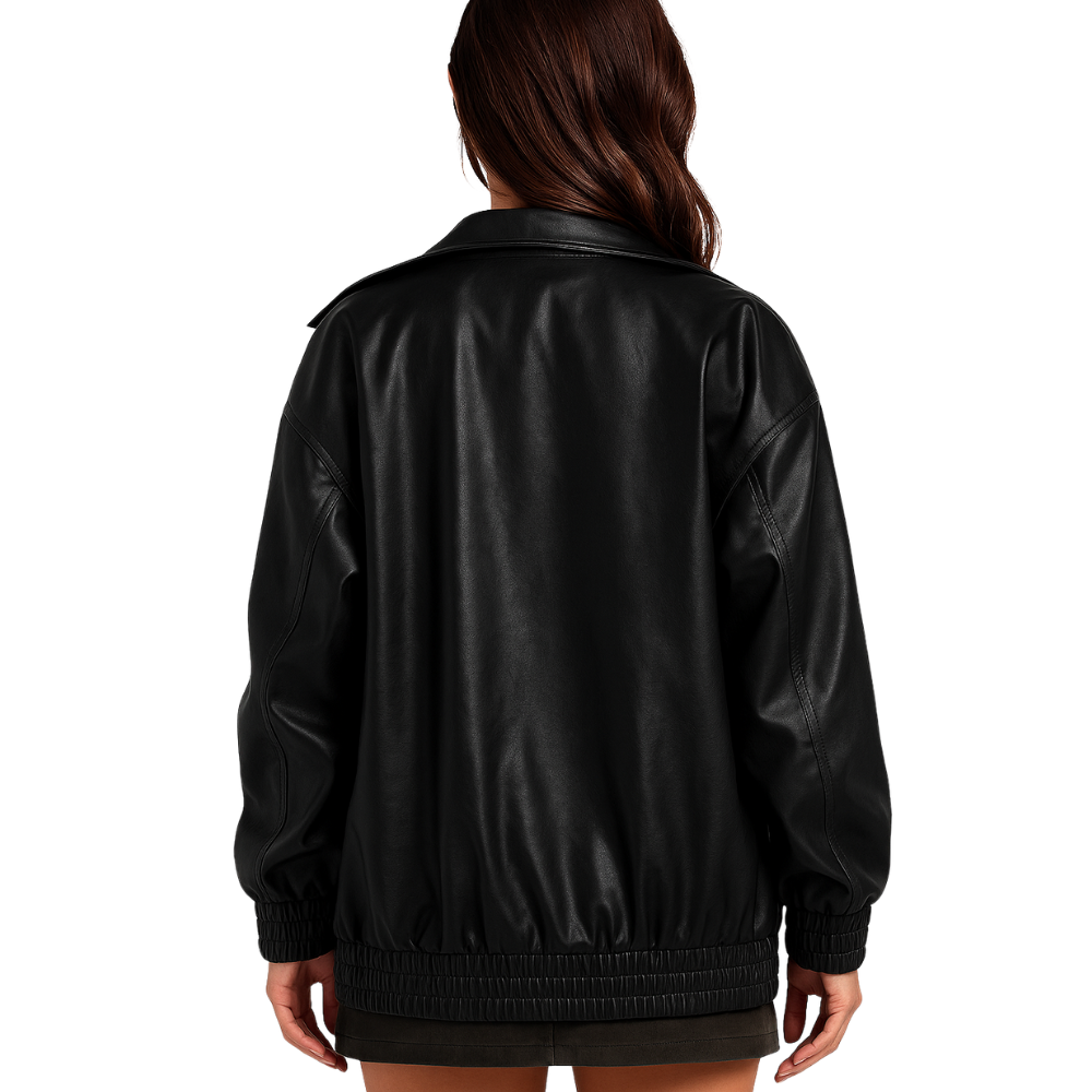 Women Faux Oversized Motorcycle Bomber Fall Fashion Leather Jacket