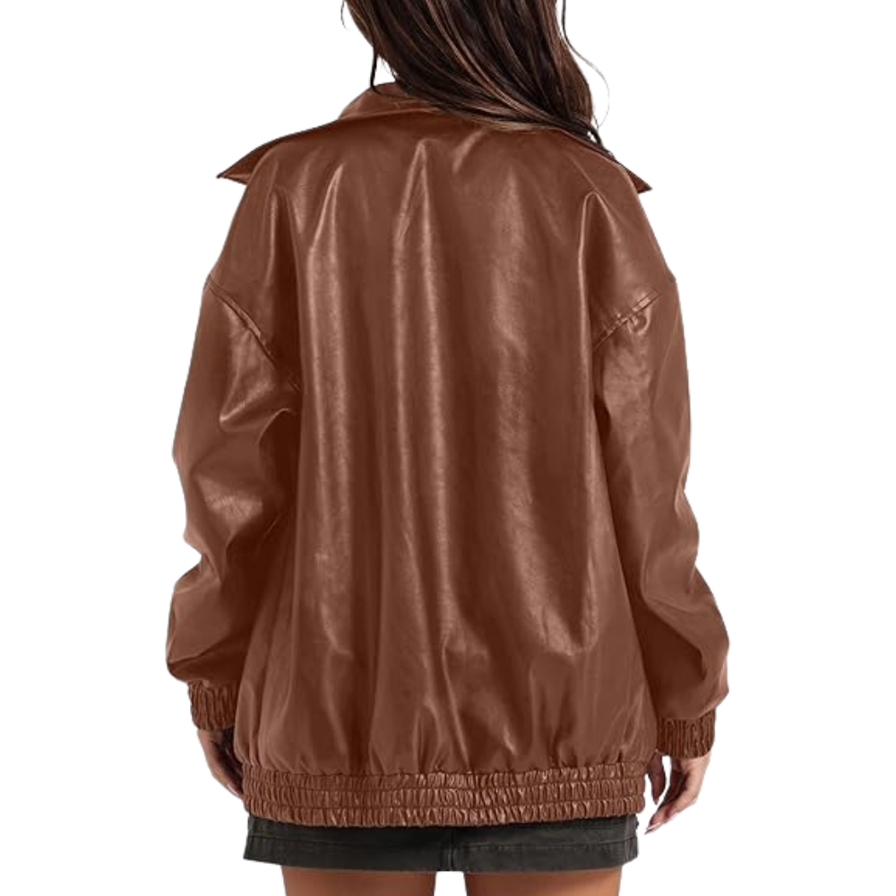 Women Faux Oversized Motorcycle Bomber Fall Fashion Leather Jacket