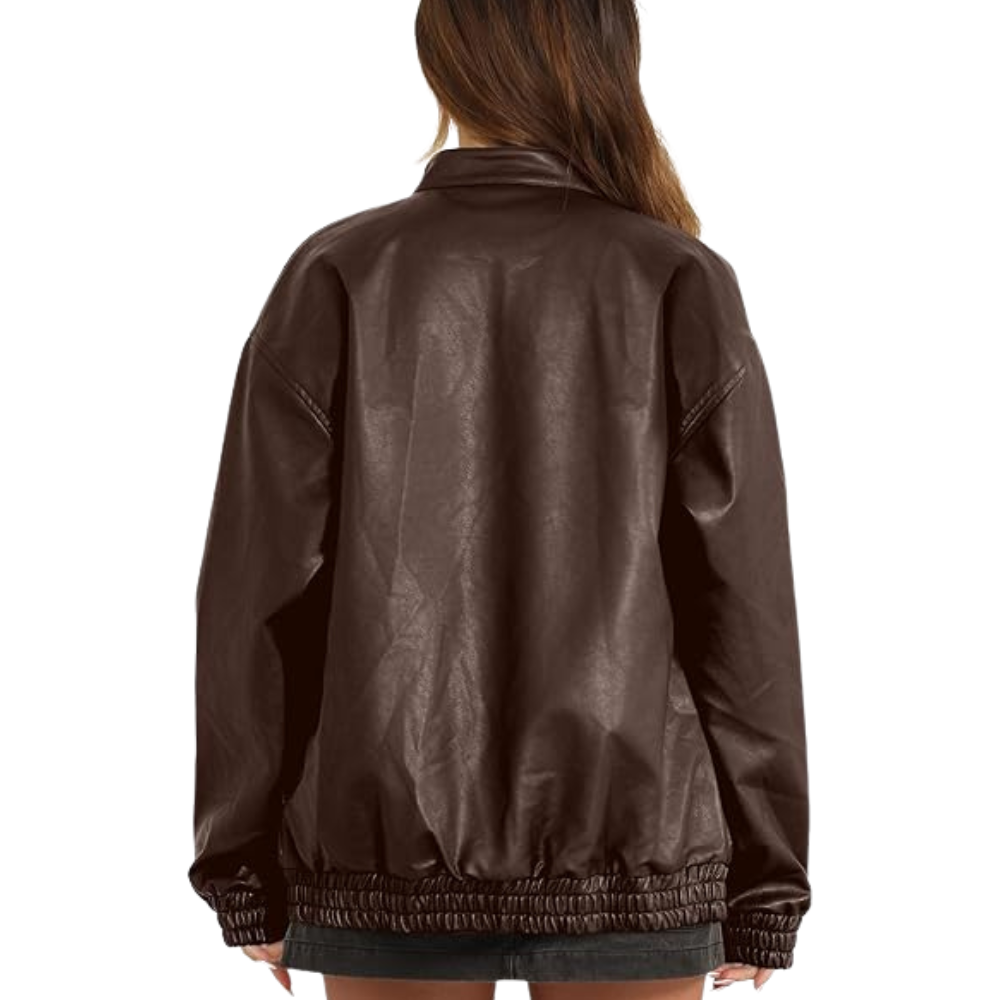 Women Faux Oversized Motorcycle Fall Fashion Leather Bomber Coats