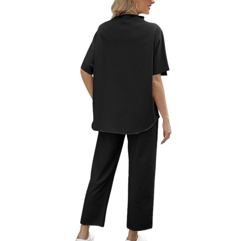 Womens Two Piece Outfits Batwing Sleeve Capelet Crew Neck Pullover Top Wide Leg Pants Lounge Set