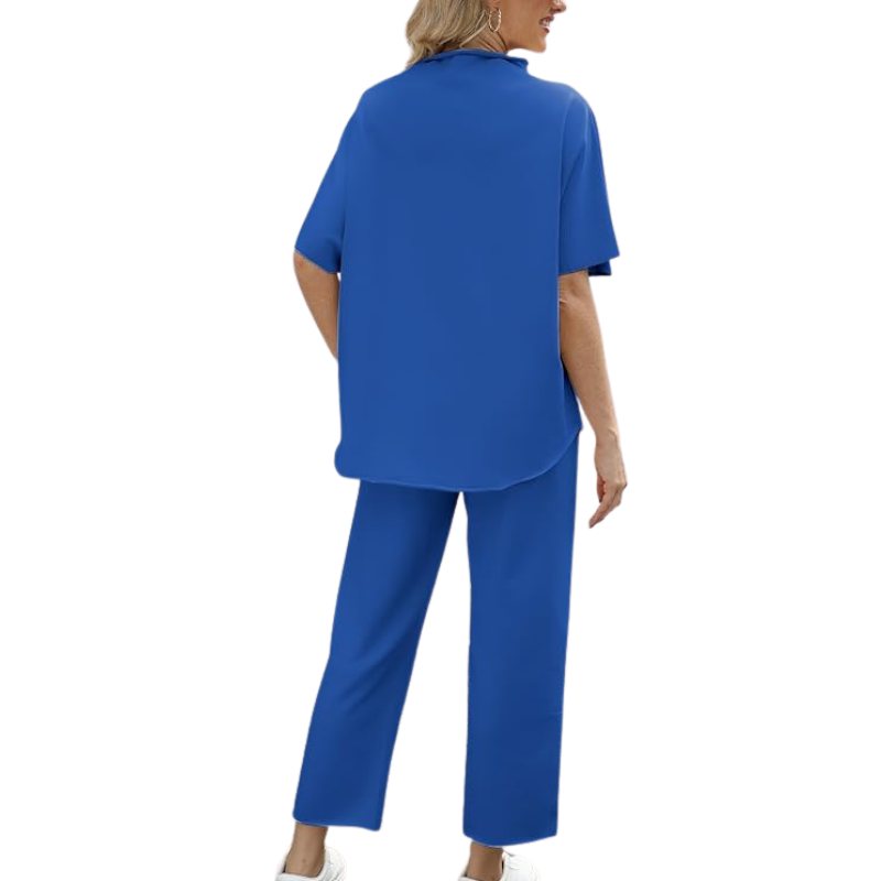 Womens Two Piece Outfits Batwing Sleeve Capelet Crew Neck Pullover Top Wide Leg Pants Lounge Set