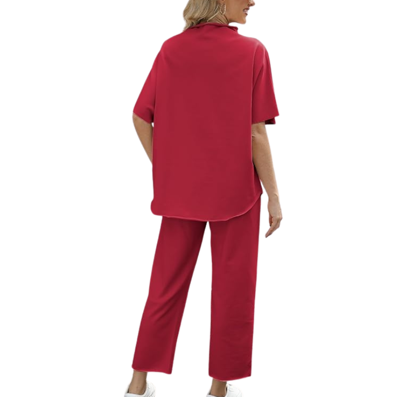 Womens Two Piece Outfits Batwing Sleeve Capelet Crew Neck Pullover Top Wide Leg Pants Lounge Set