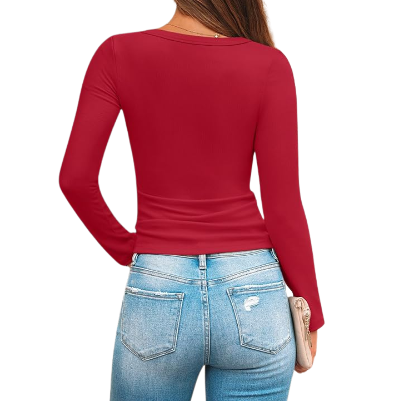 Womens Ribbed Square Neck Top Long Sleeve Slim Fit Basic Shirt For Fall Winter Spring Casual Crop Tee