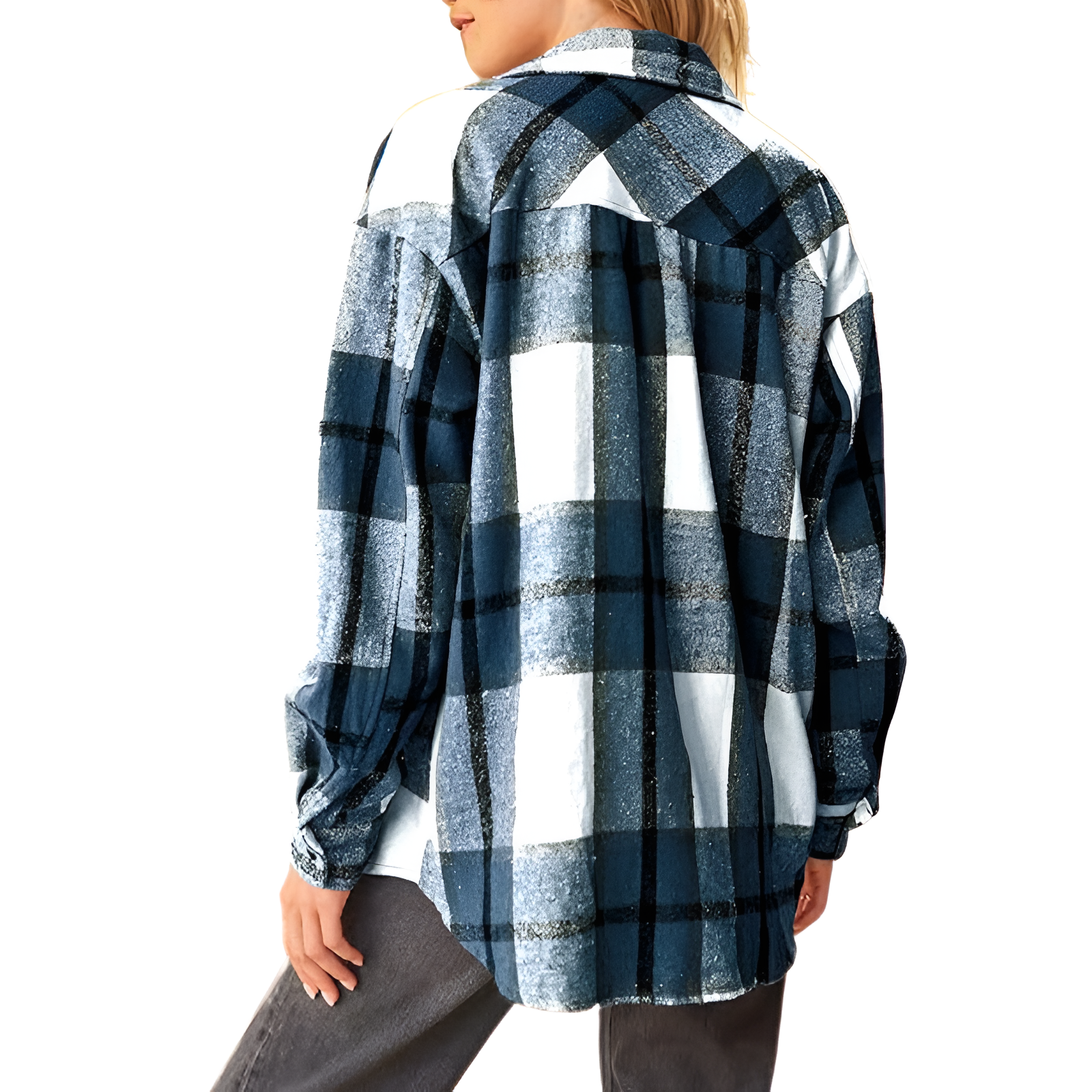Plaid Flannel Shacket With Long Sleeve Button Down Style For Women