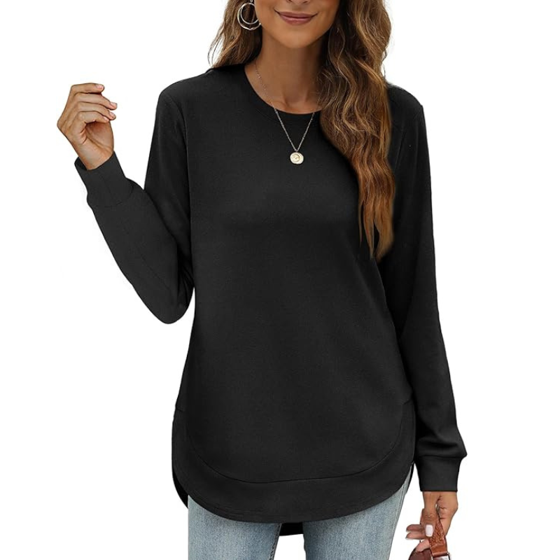 Sweatshirt Crewneck Long Sleeve Shirts High Low Tops Curved Hem For Womens