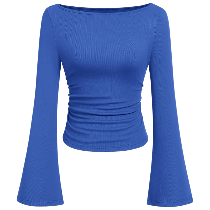Ribbed Crop Top With Long Bell Sleeve For Women