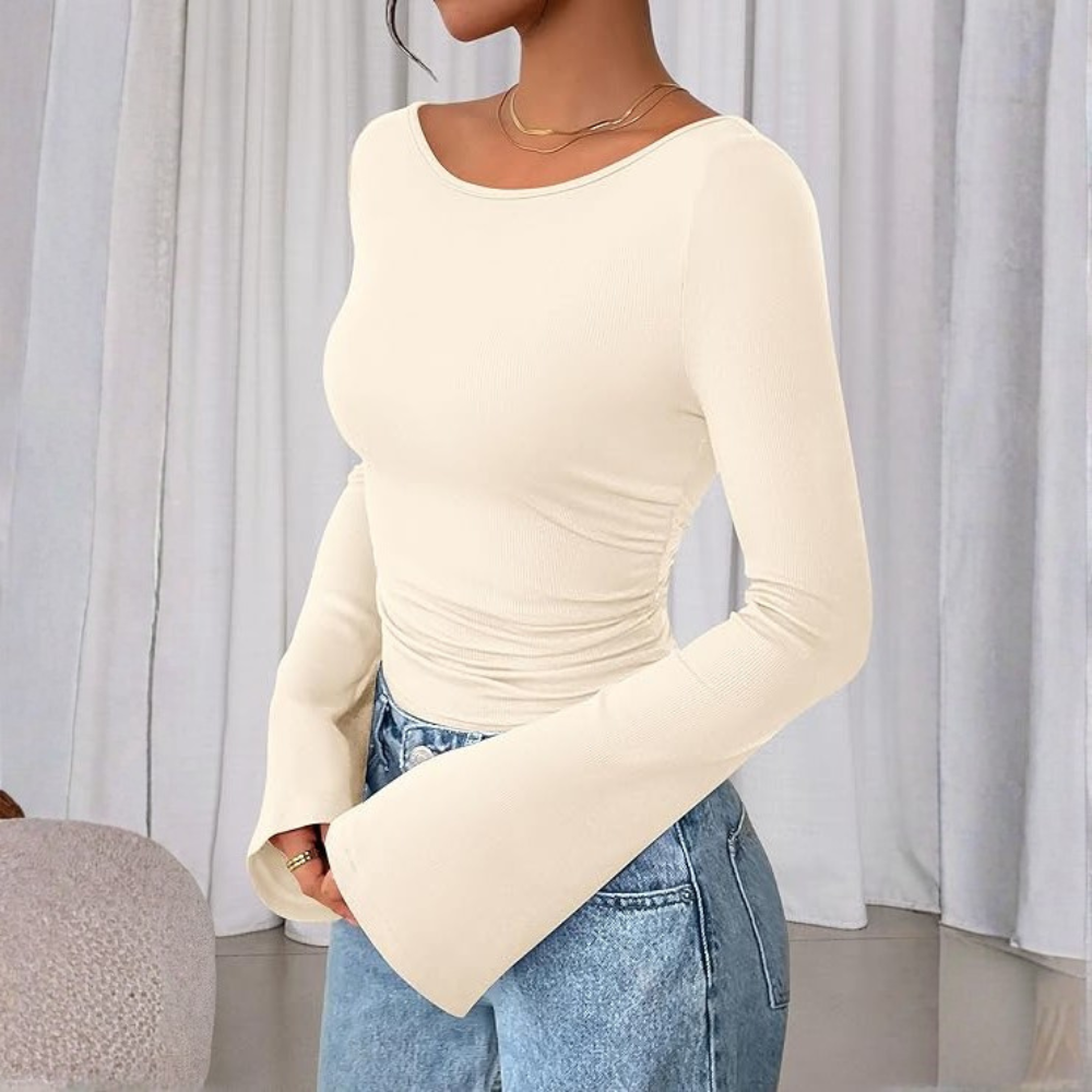 Ribbed Crop Top With Long Bell Sleeve For Women