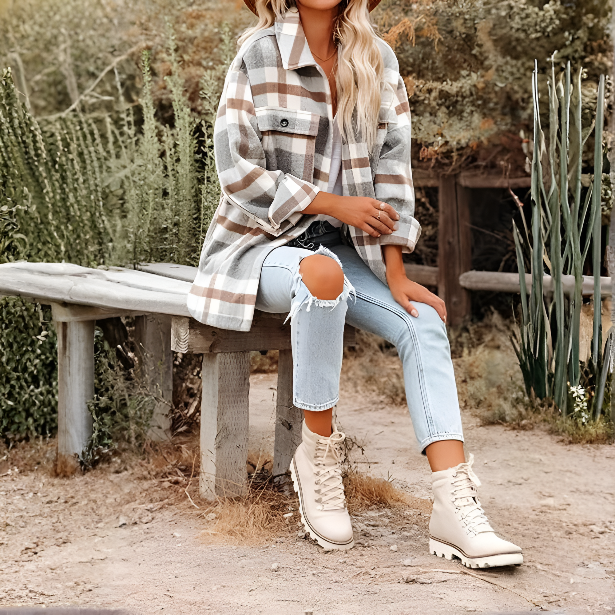 Plaid Design Oversized Long Sleeve Flannel Shacket For Women