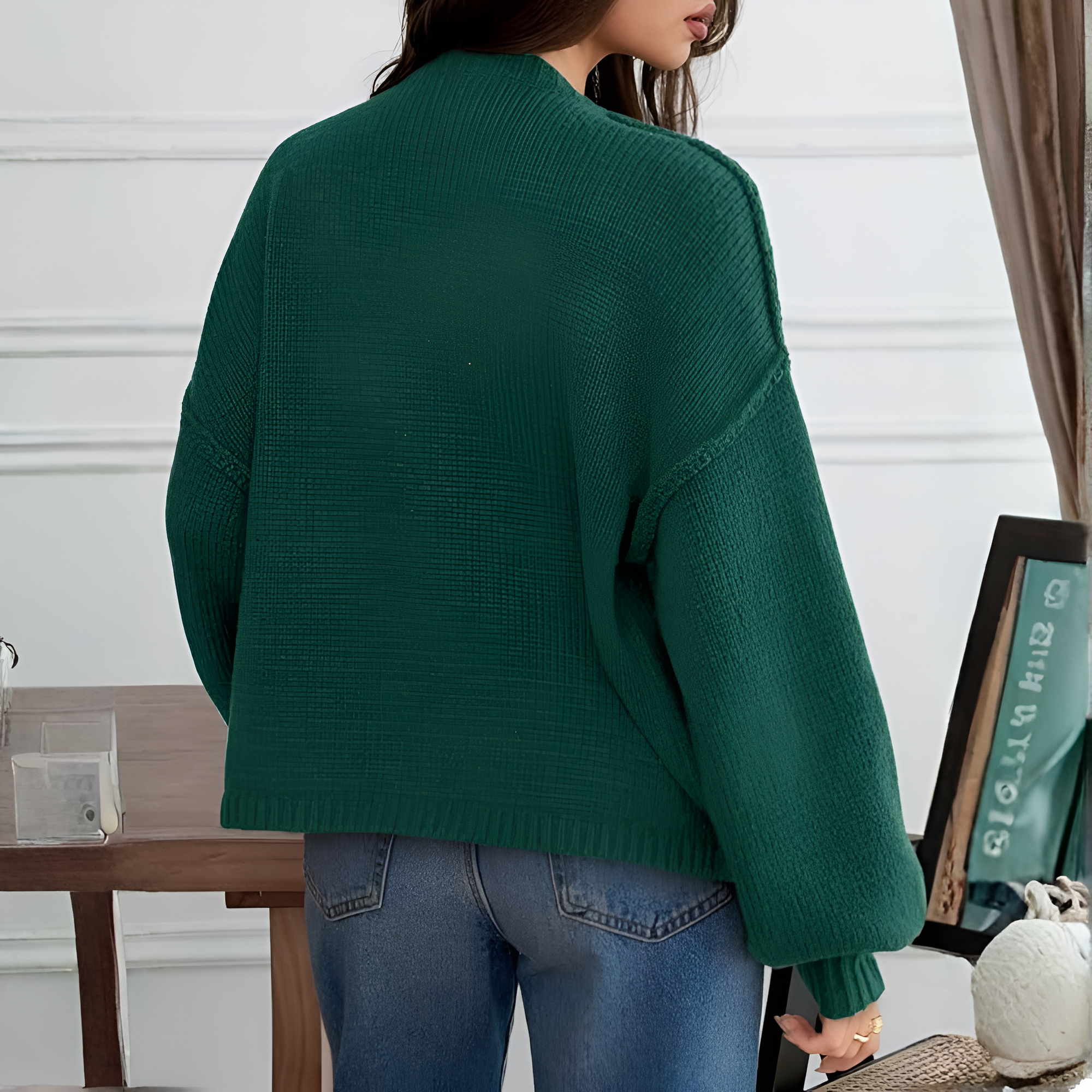 Oversized Button Up Knit Cardigan With Lantern Sleeves