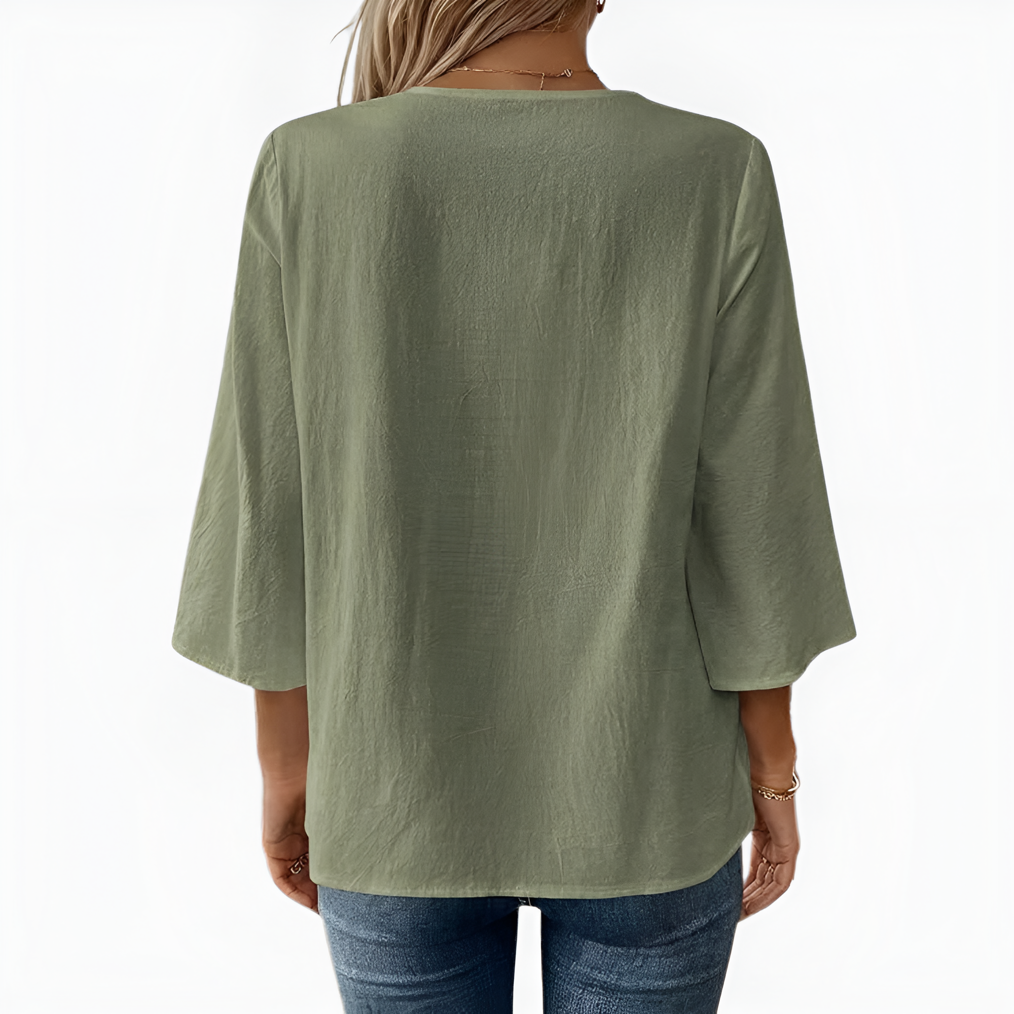 Casual V Design Blouse With Embroidered Details For Women