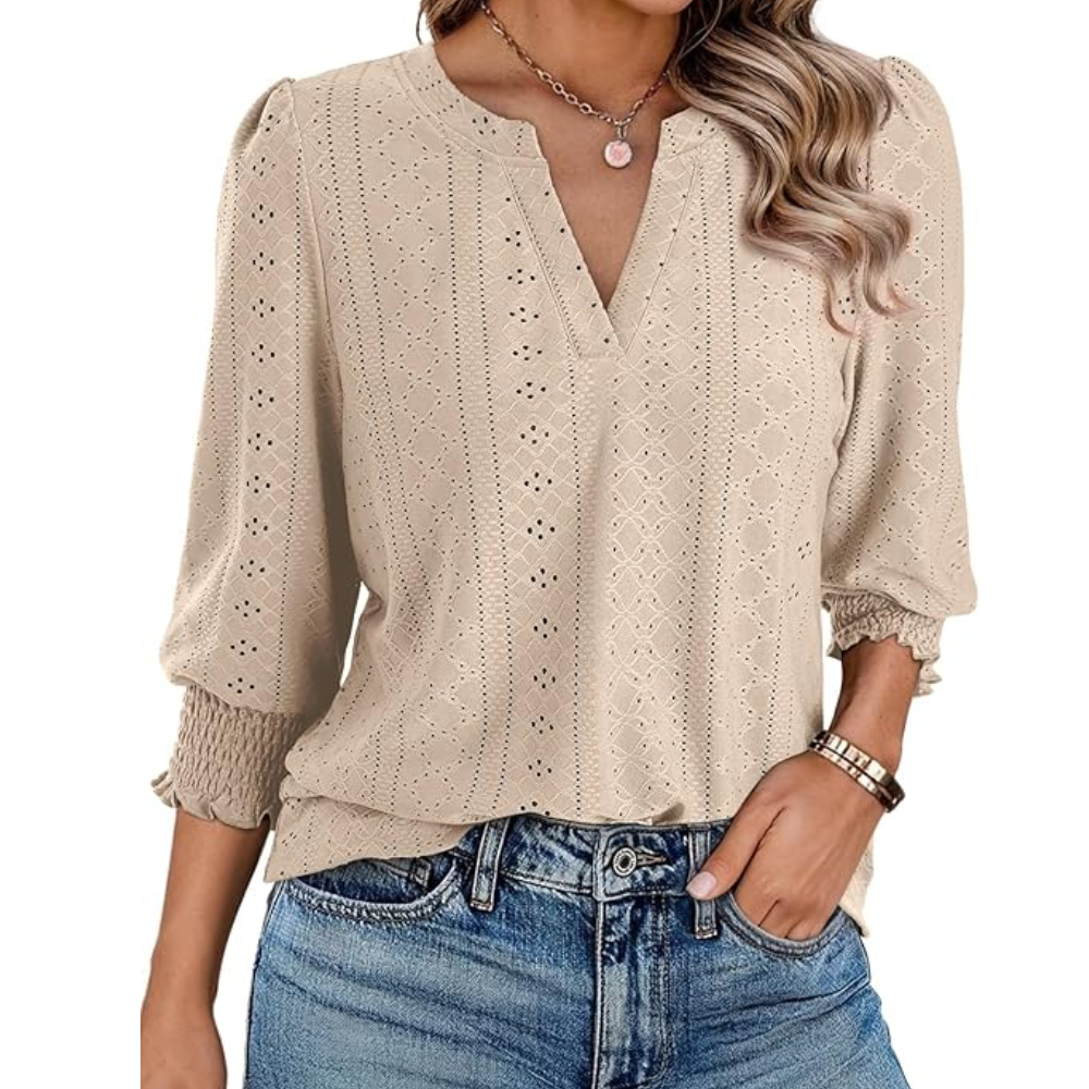 Open Stitch V Style Summer Casual Blouse For Women