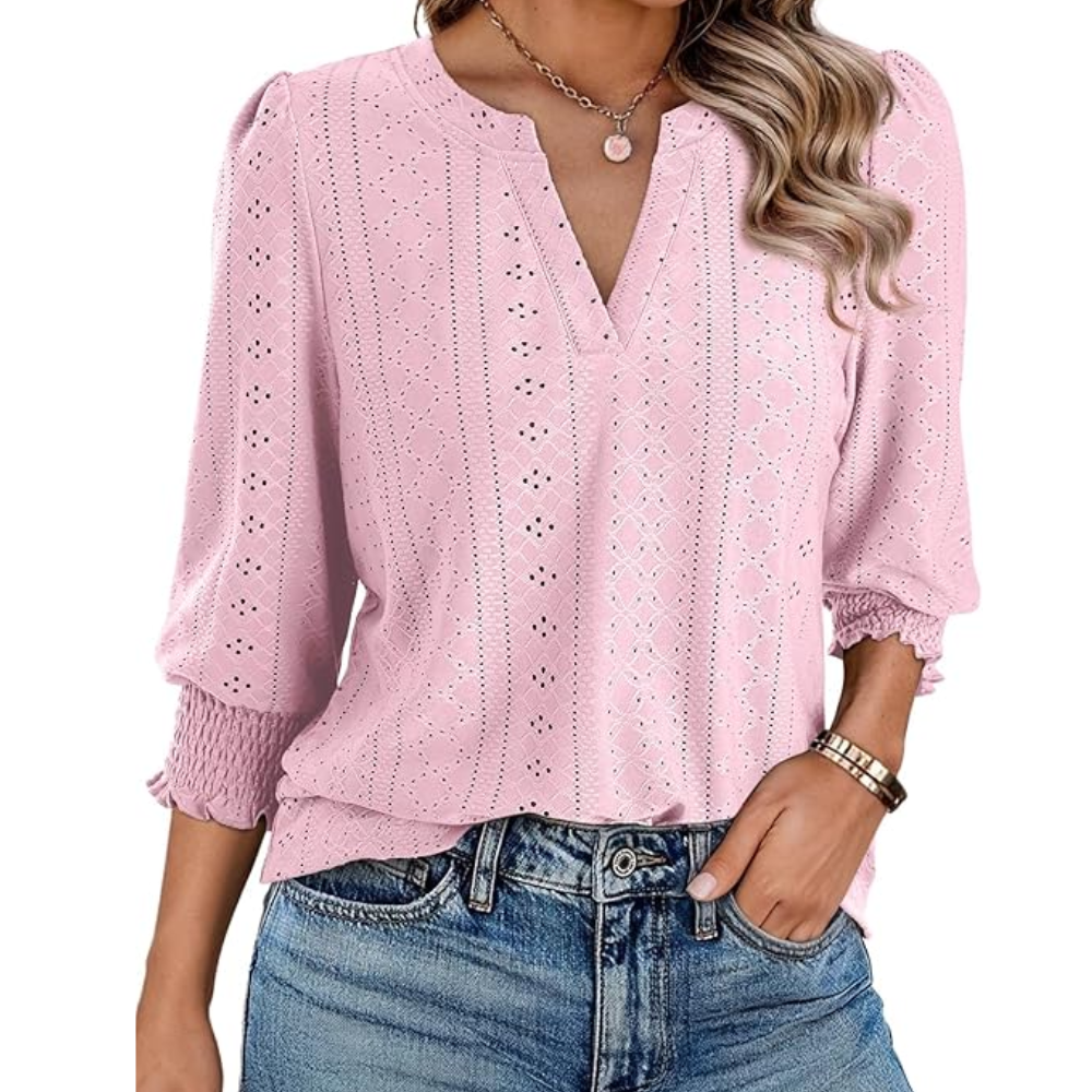 Open Stitch V Style Summer Casual Blouse For Women