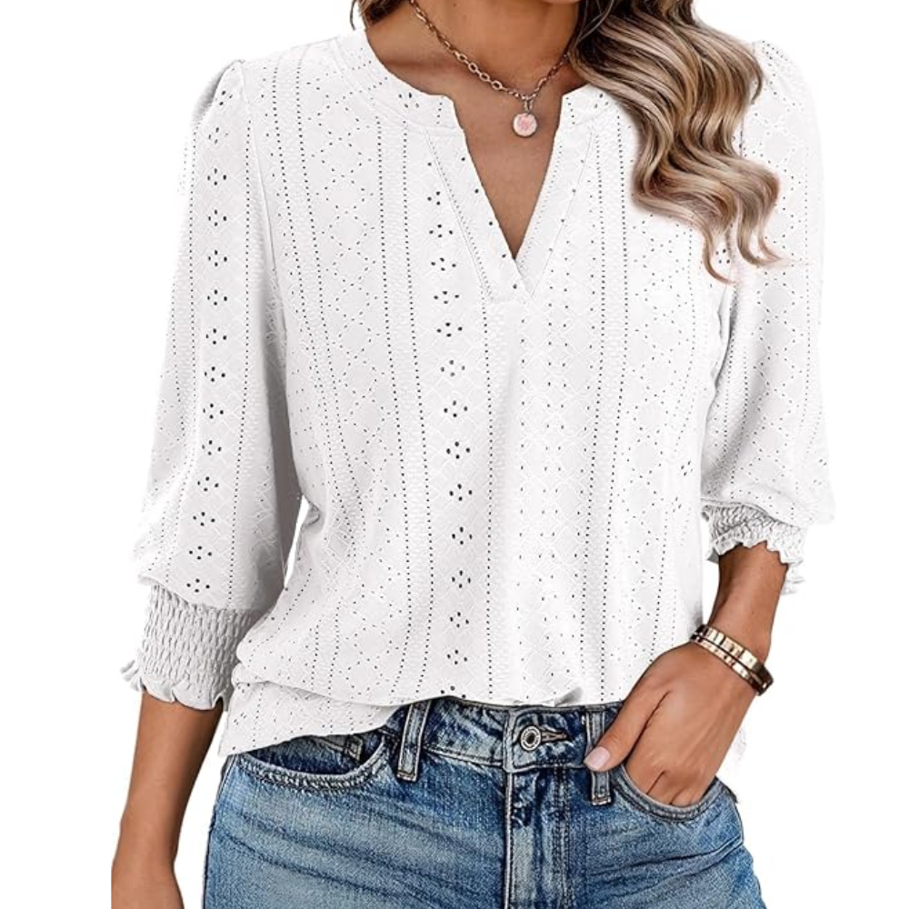 Open Stitch V Style Summer Casual Blouse For Women