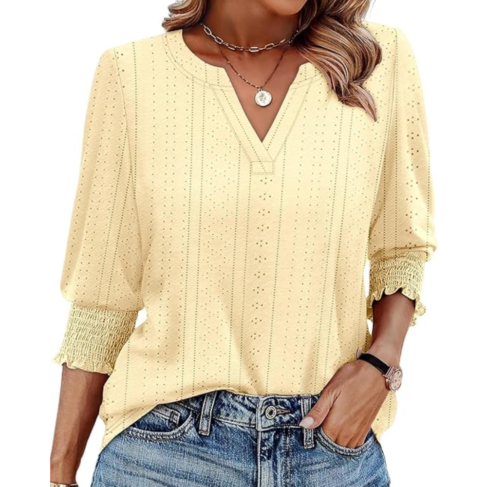 Open Stitch V Style Summer Casual Blouse For Women