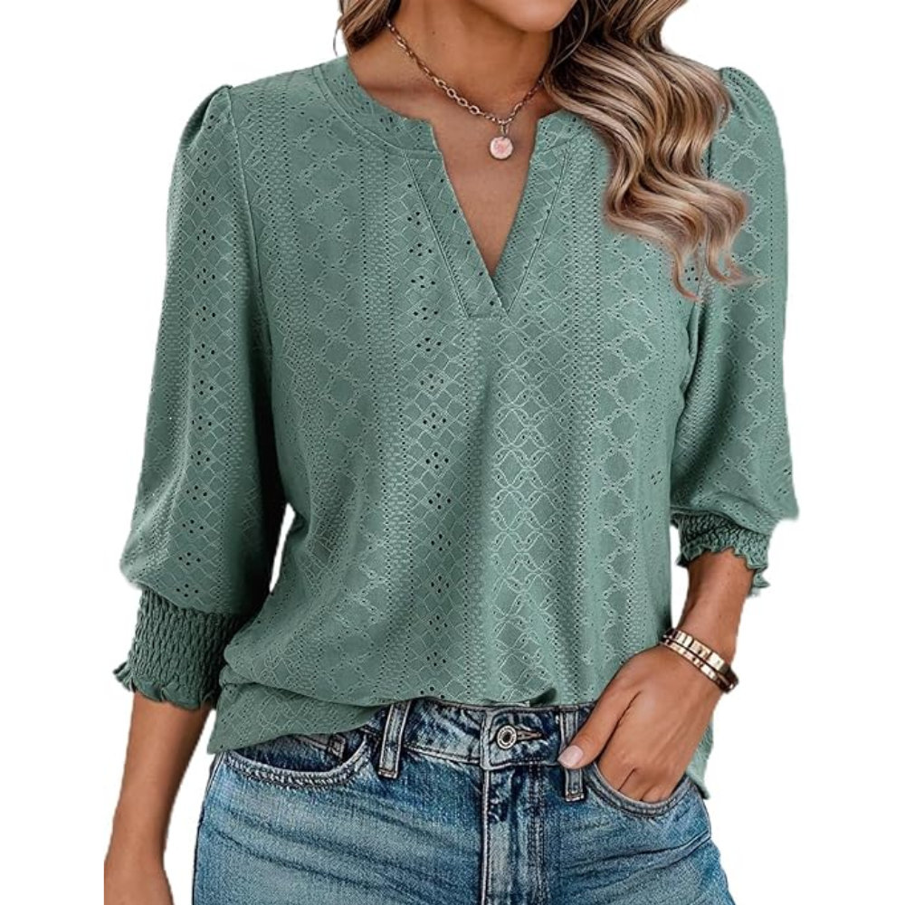 Open Stitch V Style Summer Casual Blouse For Women