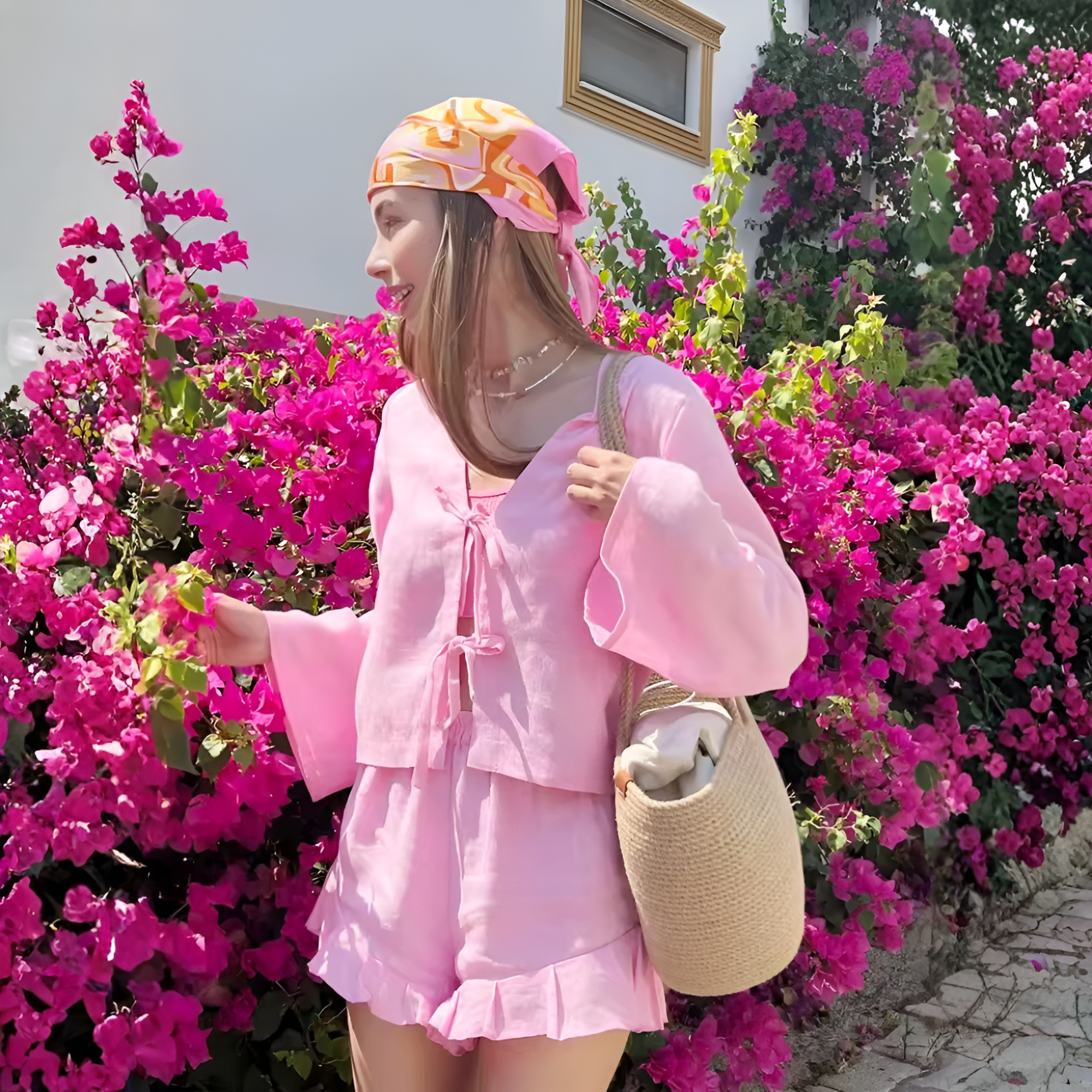 Loose Fit Long Sleeve Top And Flounce Shorts 2 Piece Set For Women