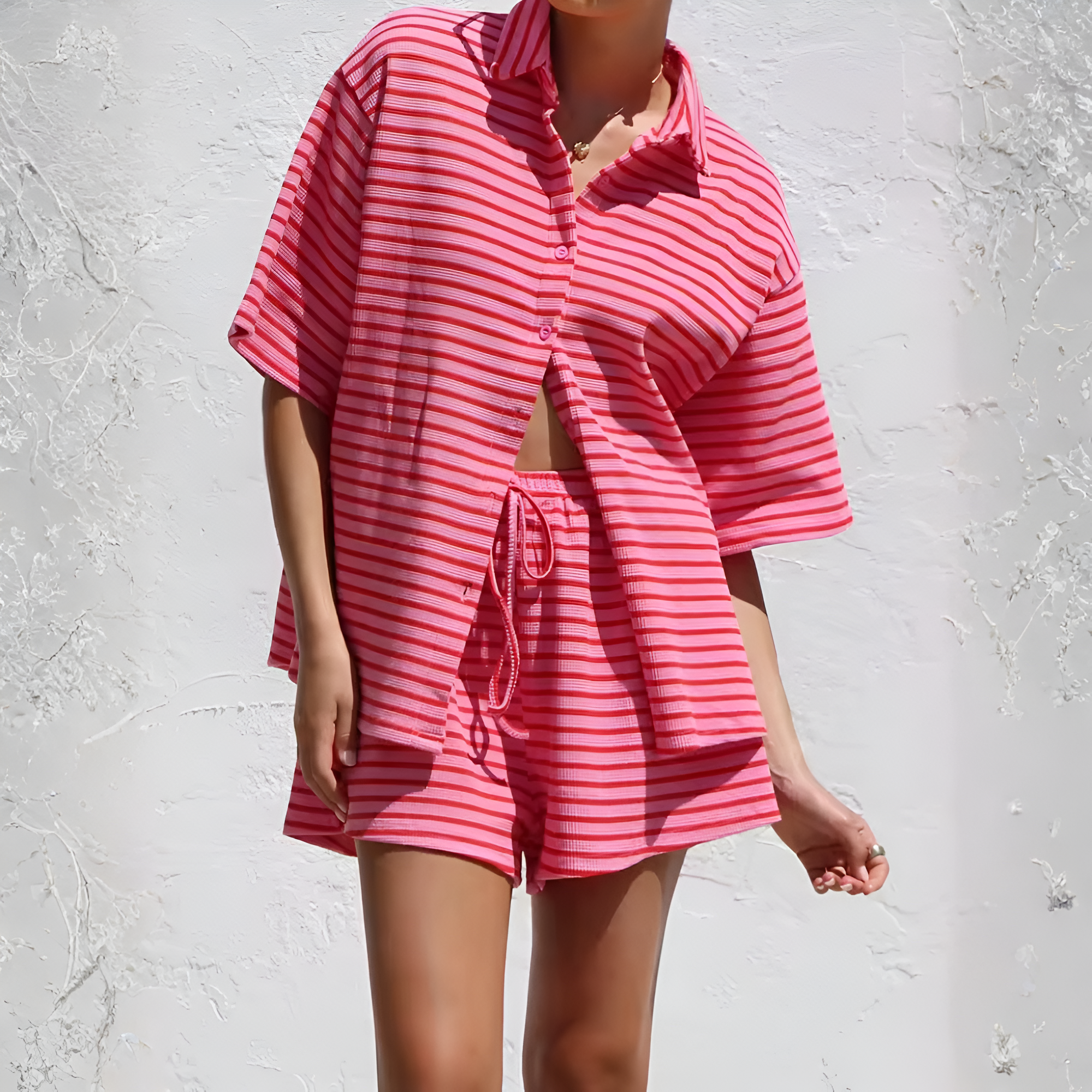 Casual Loose Short Sleeve Collared Lounge Set