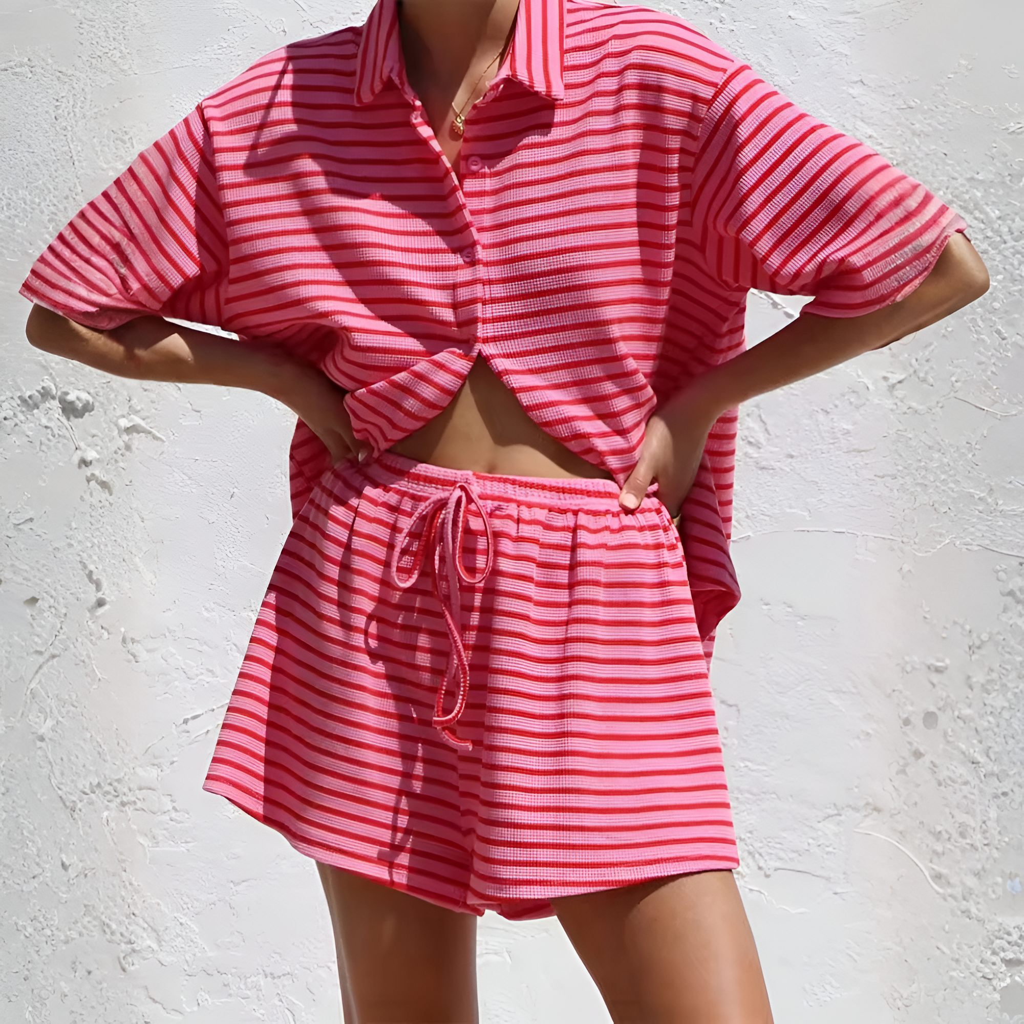 Casual Loose Short Sleeve Collared Lounge Set