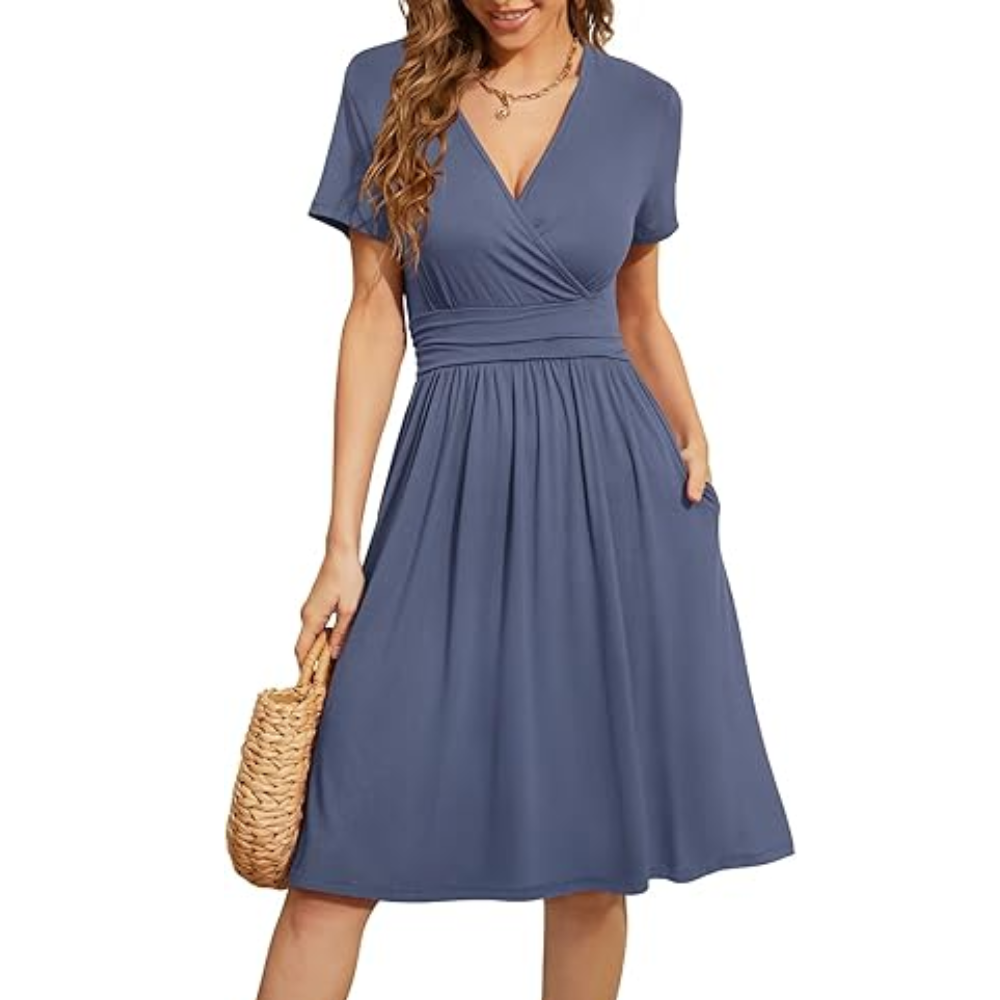 Casual Summer Party Dresses Short Sleeve Dress With Pockets For Women