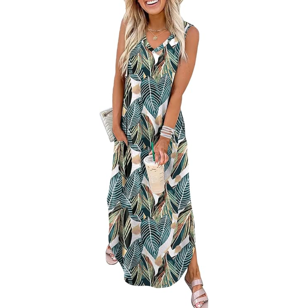 Summer Vacation Maxi Beach Sundress With Pockets