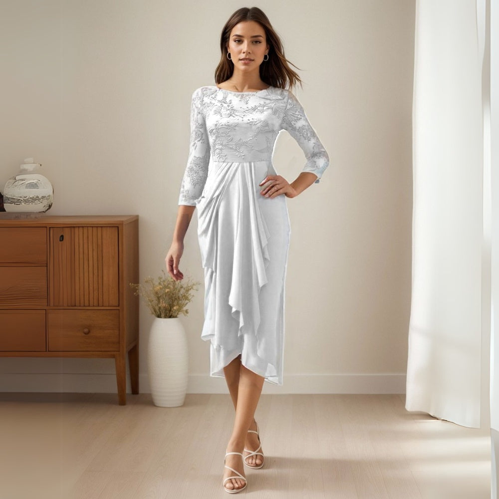 Half Sleeve Chiffon Lace Midi Party Dress-My Comfy Blouse