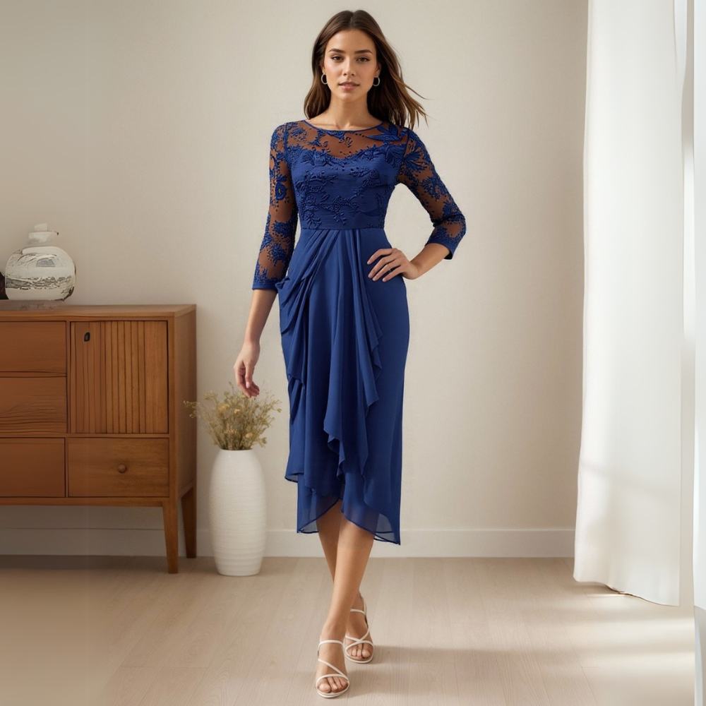 Half Sleeve Chiffon Lace Midi Party Dress-My Comfy Blouse
