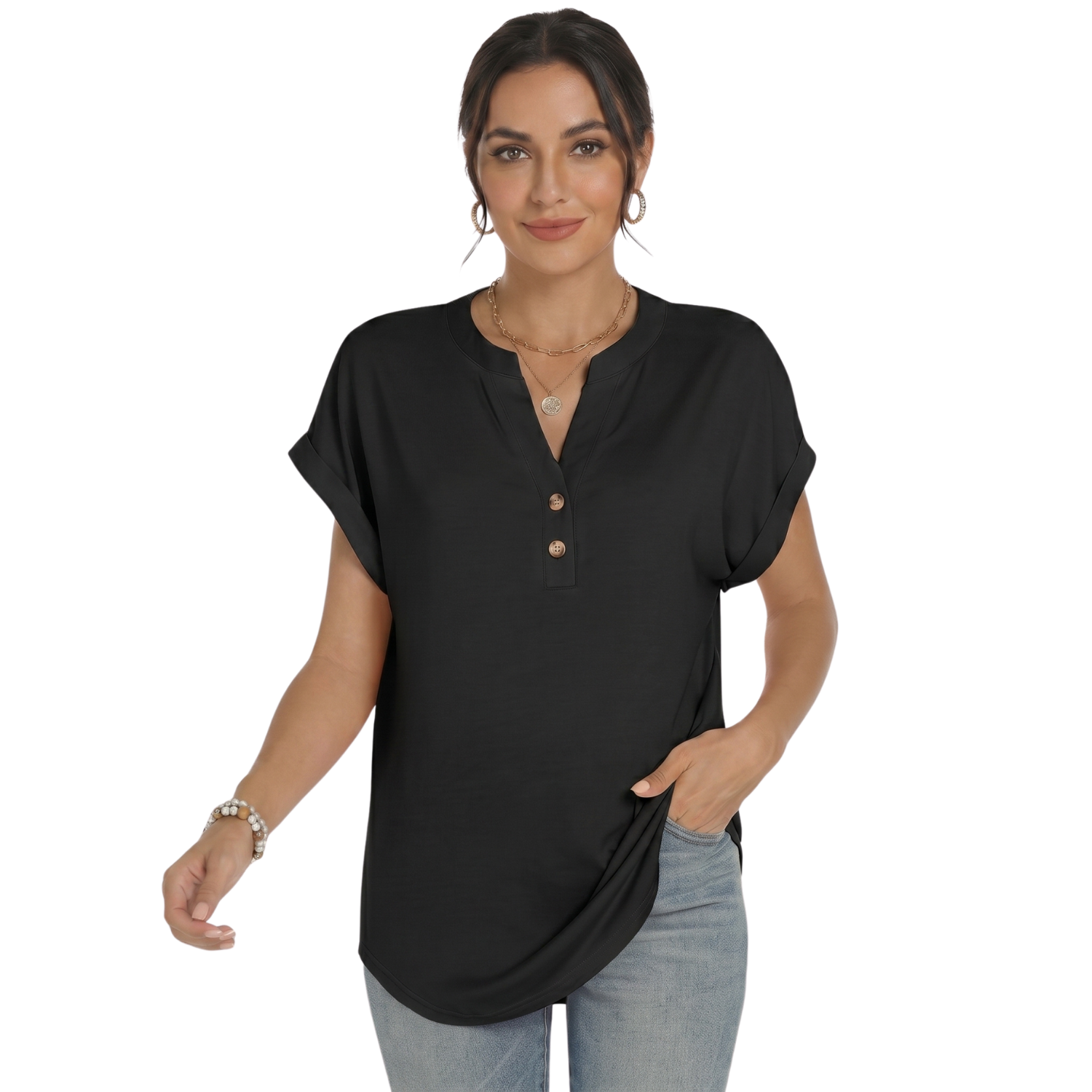 Women Short Sleeve Henley Tops Dressy Casual Blouses Summer Tee Shirts 2026 Vacation Fashion Clothes