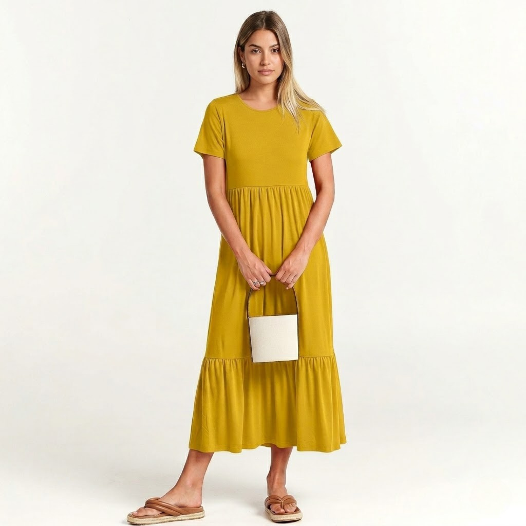 Casual Tiered Maxi T Shirt Dress with Pockets