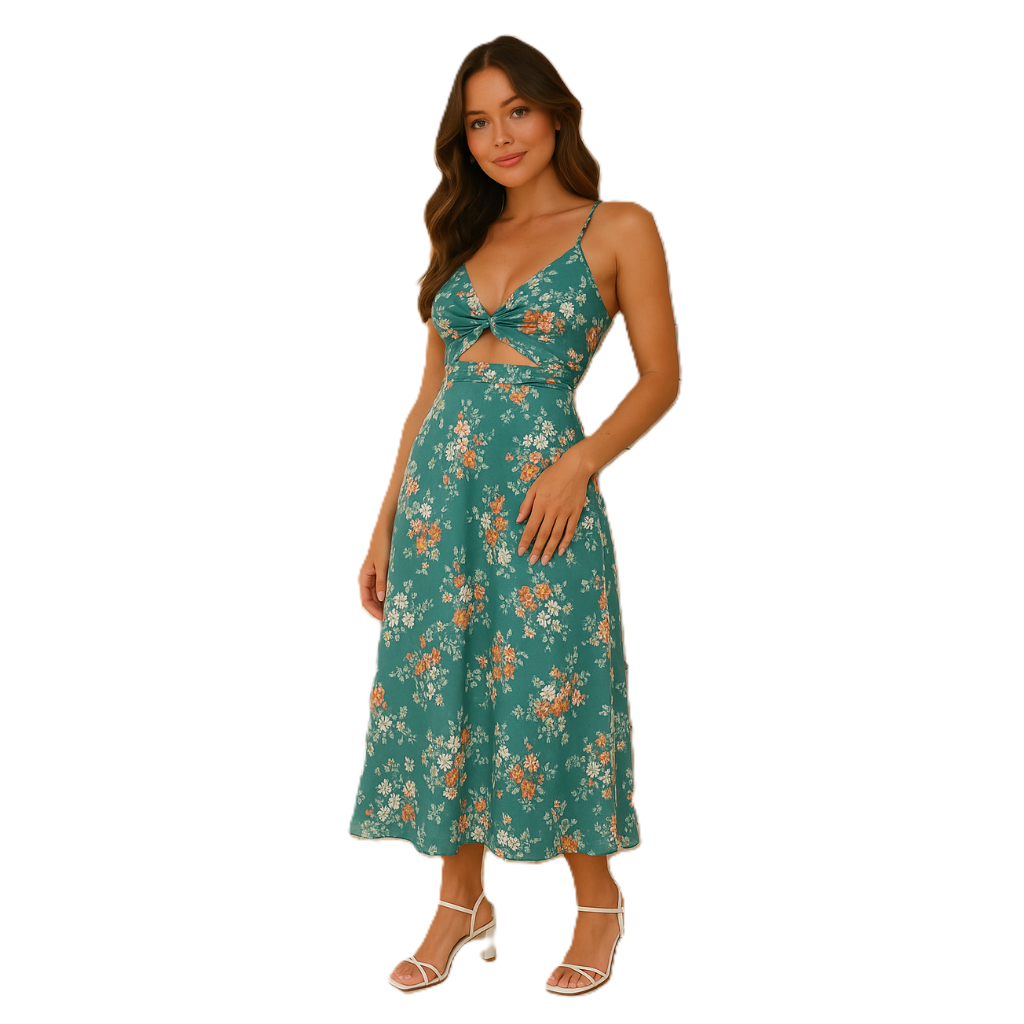 Sunset Bloom Cutout Midi Dress-My Comfy Blouse