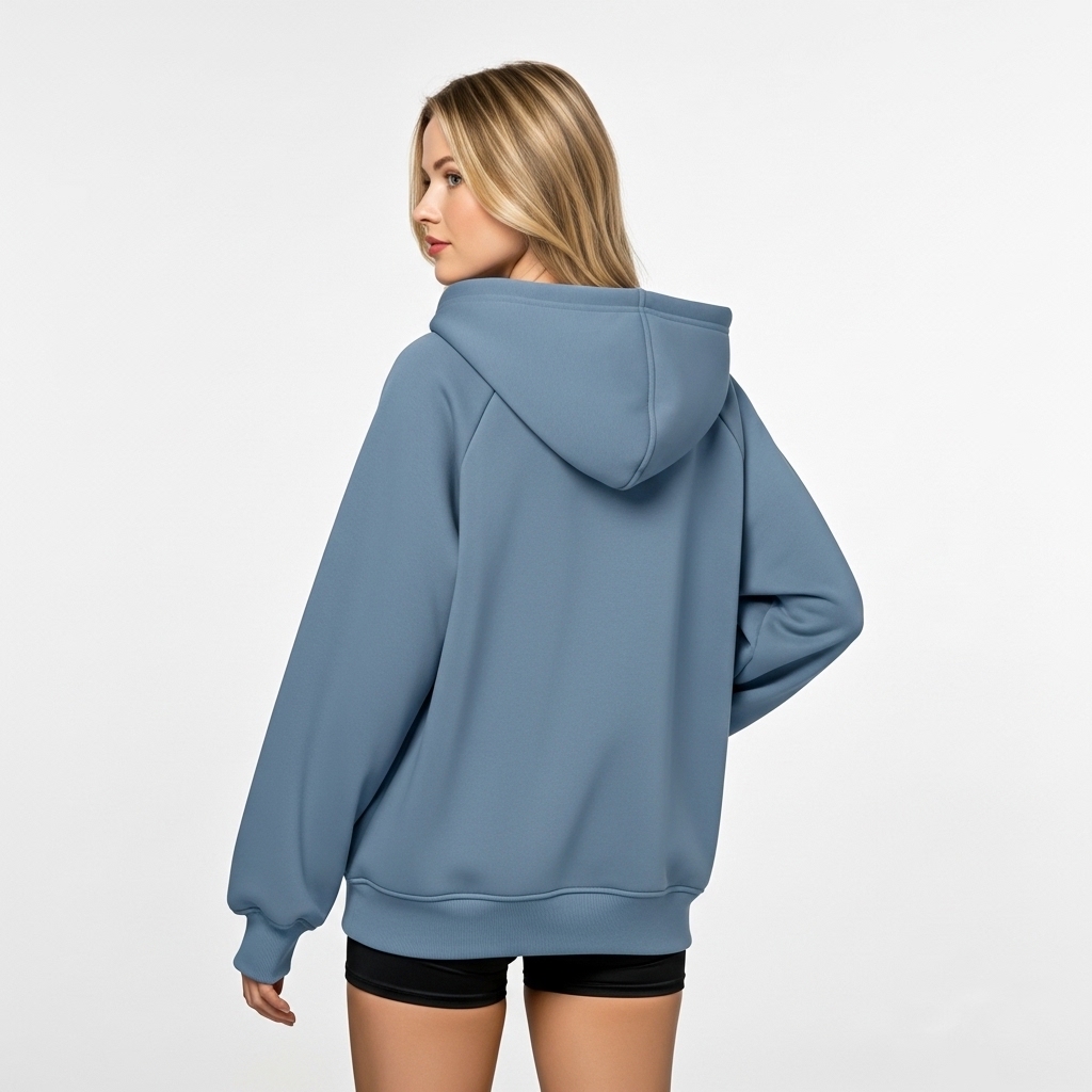 Half Zip Fleece Hoodie Sweatshirt With Oversized Fit Style For Women