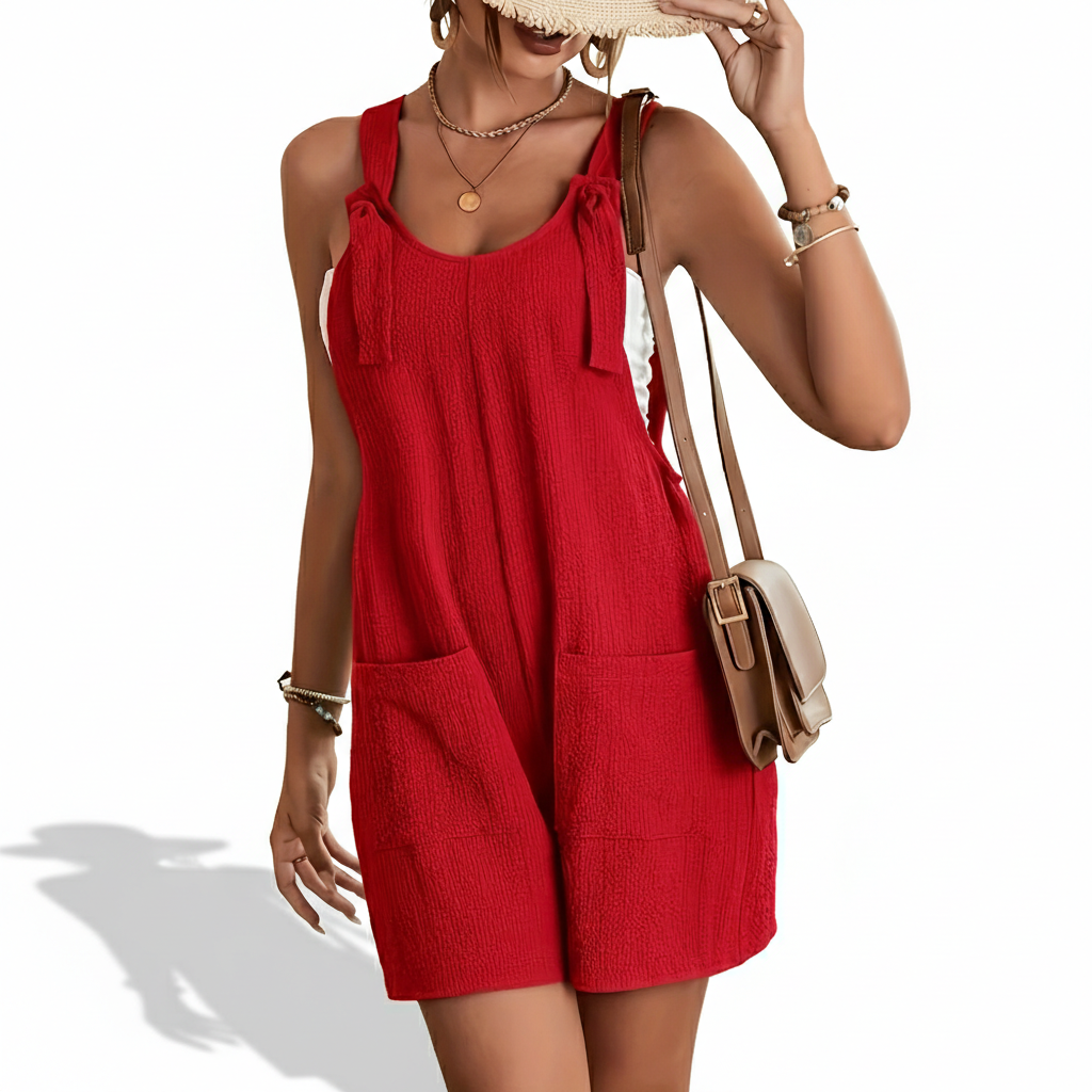 Vacation Summer Solid Knot Shorts Jumpsuit