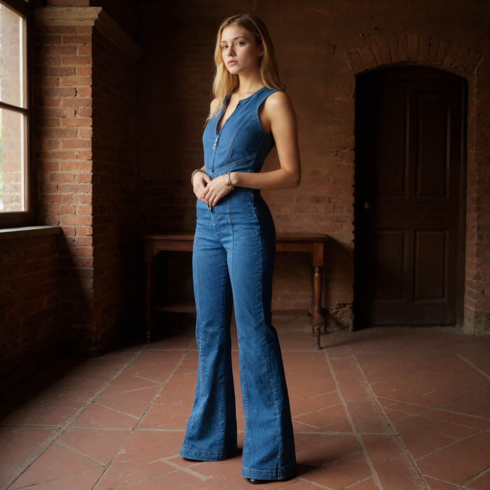 Retro Style Denim Jumpsuit
