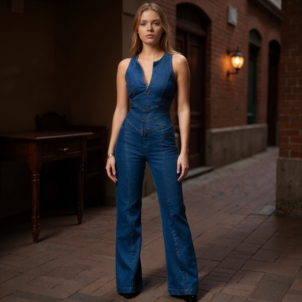 Retro Style Denim Jumpsuit